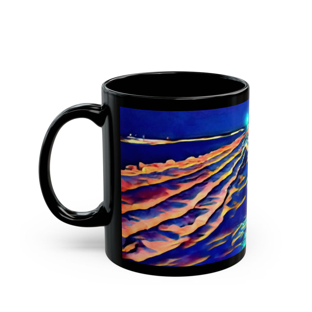 Blue Ocean Waves Black Mug — Abstract Seascape Ceramic Coffee Cup (11oz/15oz)
