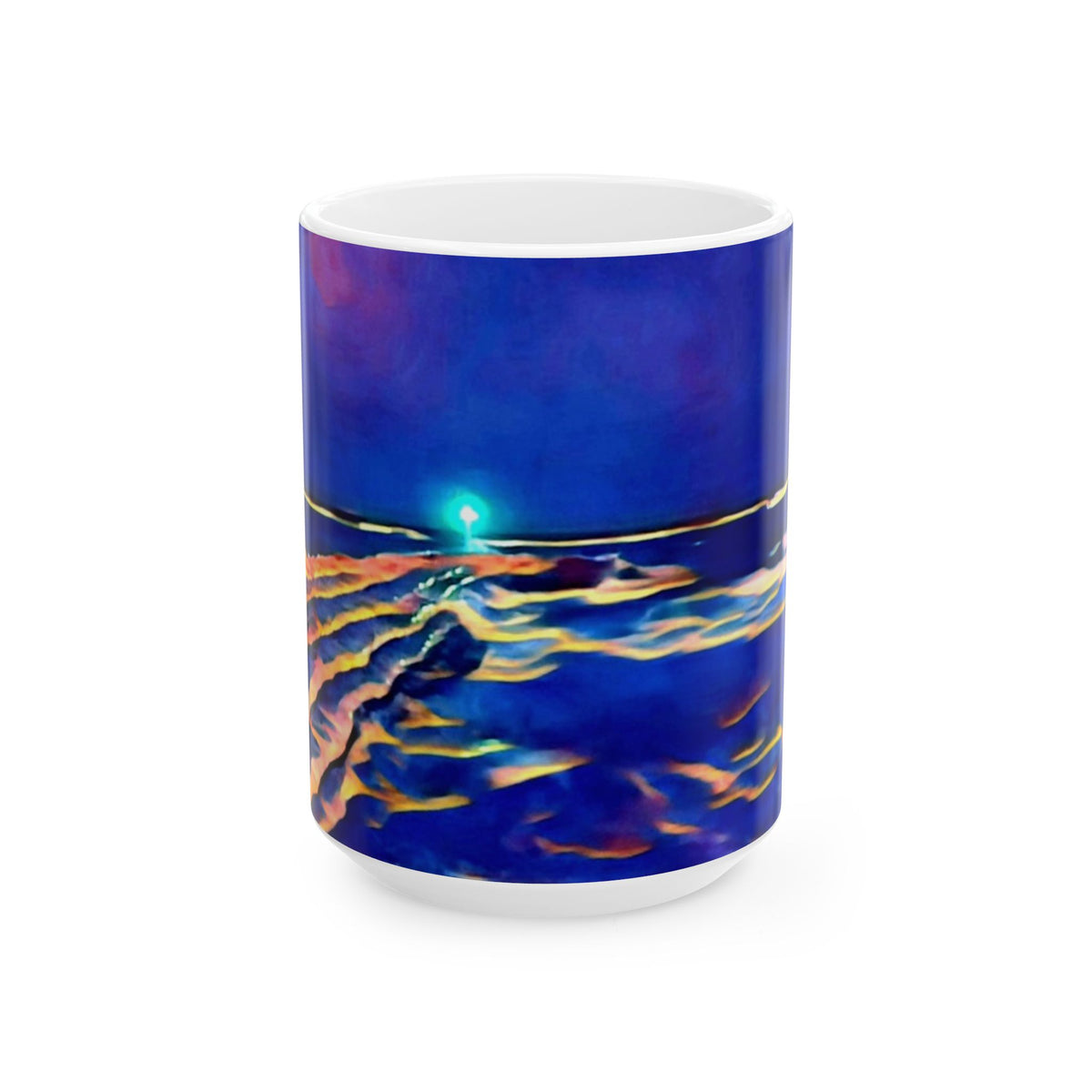 Ocean Nightscape Ceramic Mug — Abstract Coastal Wave Art (11oz, 15oz)