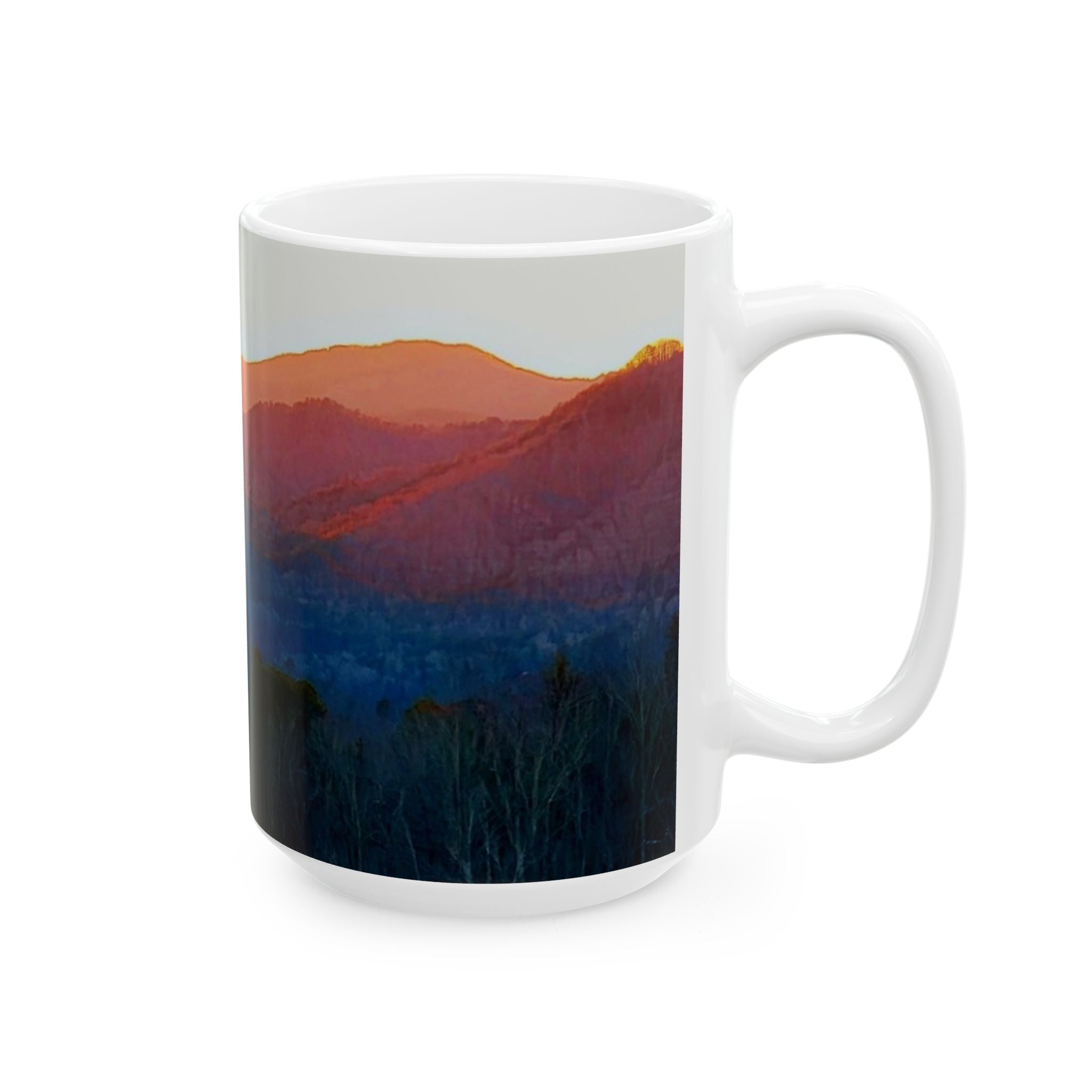 Sunset Mountain Ceramic Mug — Gradient Landscape Coffee Cup (11oz/15oz)
