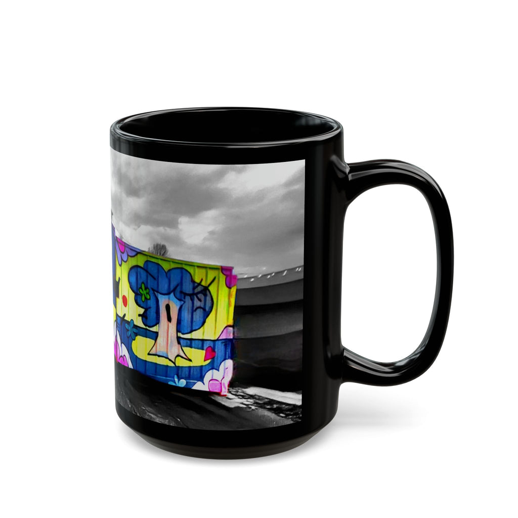 Colorful Graffiti Tree Black Mug — Urban Street Art Coffee Cup (11oz/15oz)