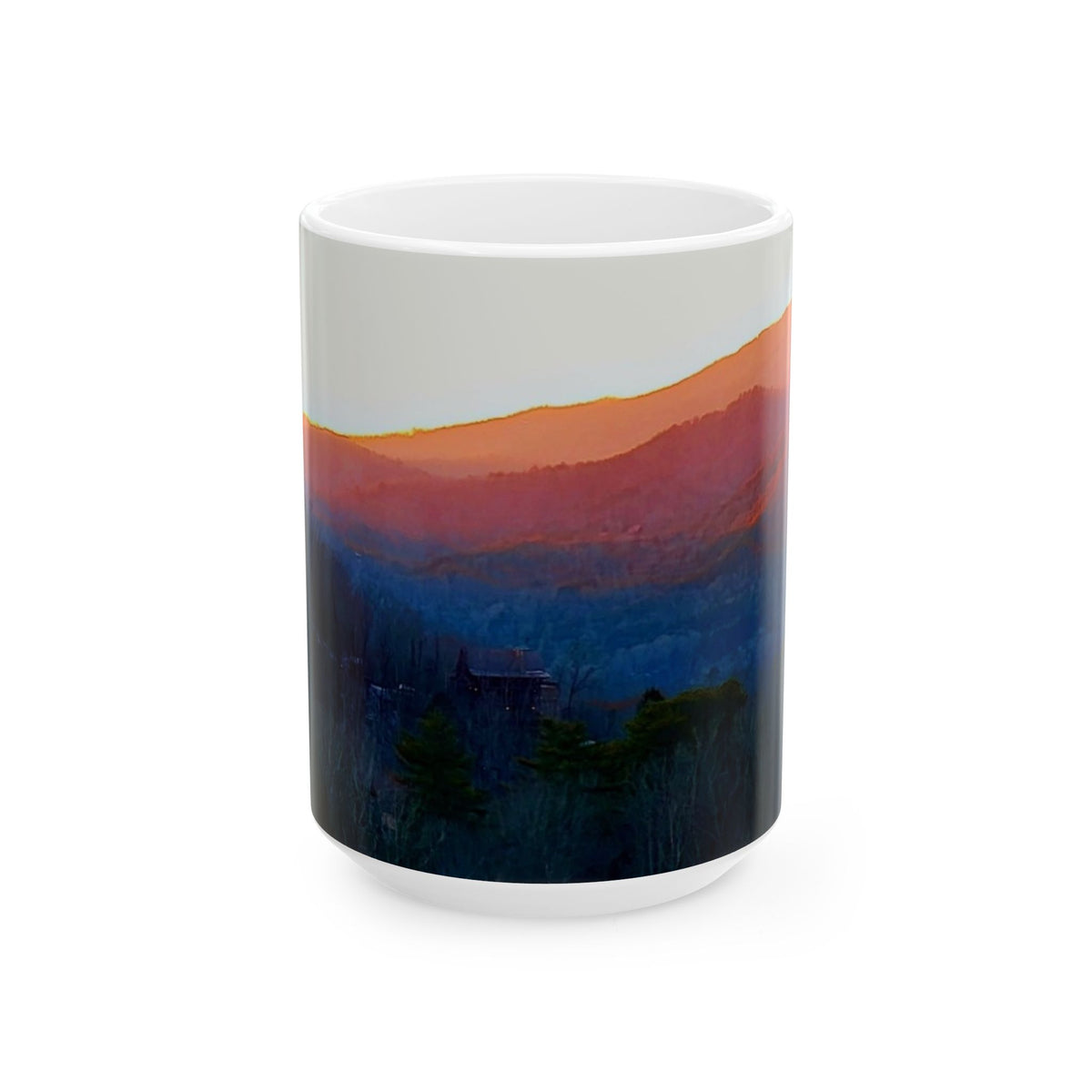 Sunset Mountain Ceramic Mug — Gradient Landscape Coffee Cup (11oz/15oz)