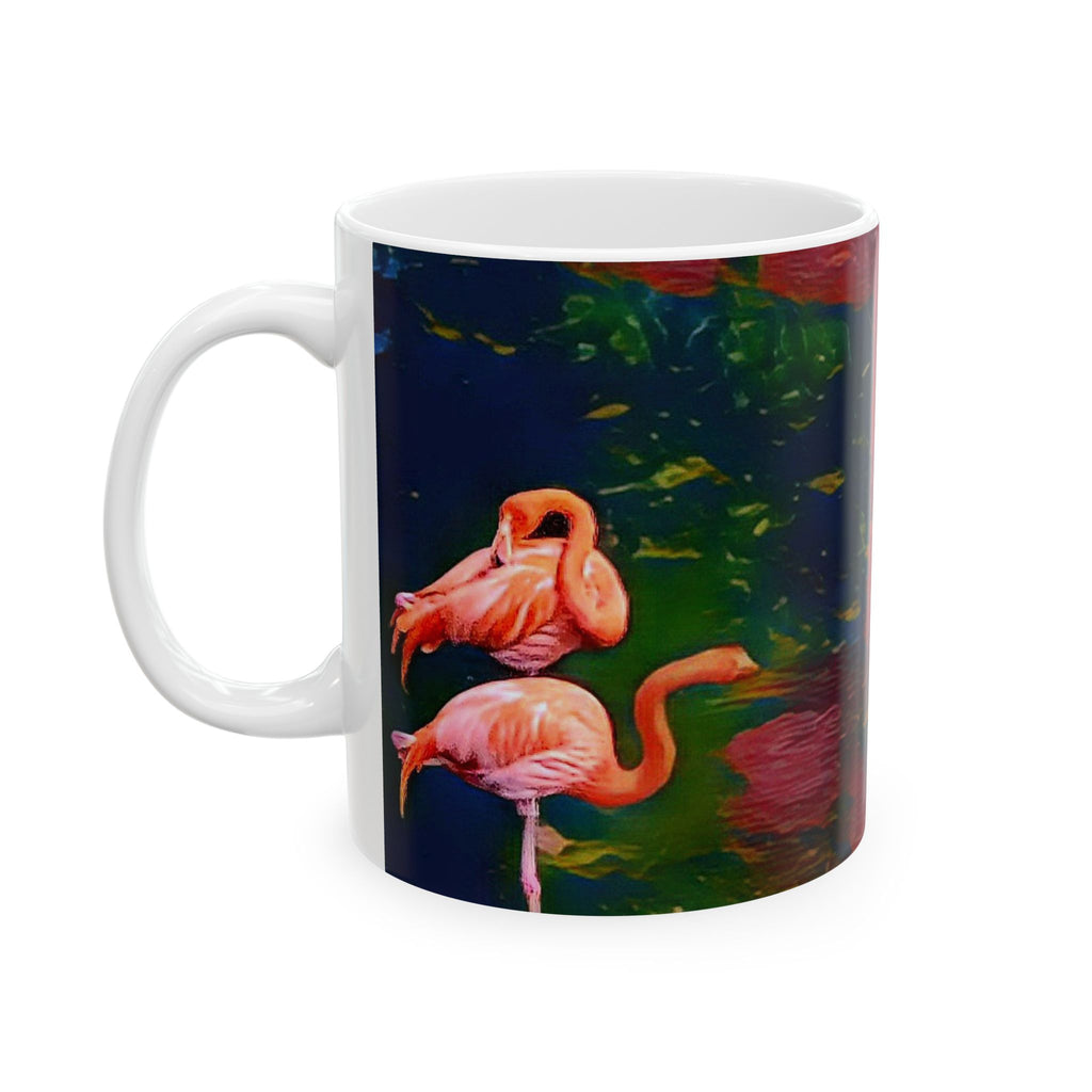 Flamingo Garden Ceramic Mug — Tropical Floral 11oz & 15oz