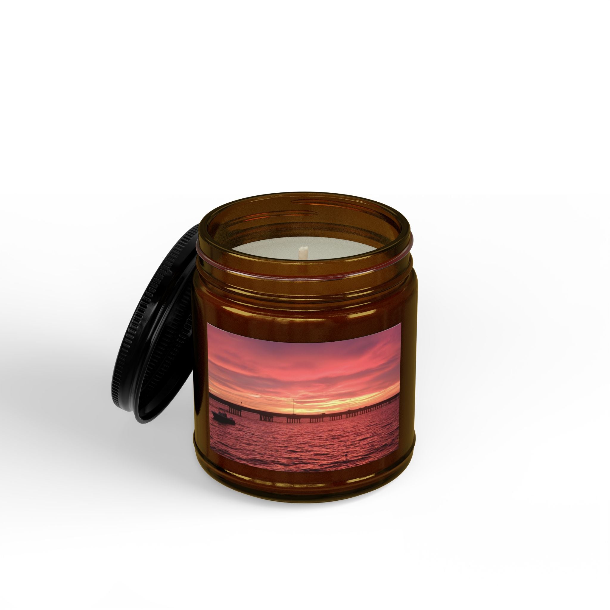 Sunset Sea Scented Soy Candle — Amber Jar with Black Lid (4oz & 9oz)
