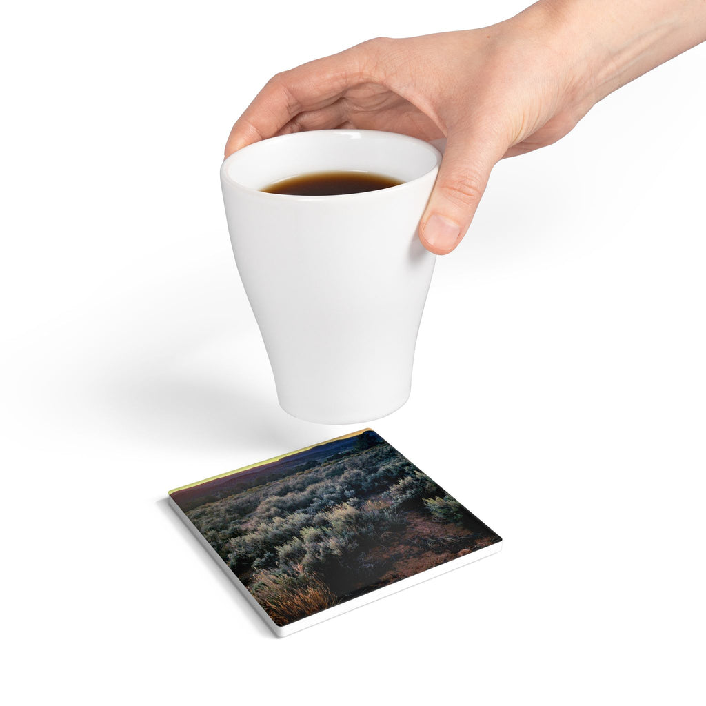 Desert Sage Ceramic Coaster — Southwestern Sunset Landscape Drink Coaster