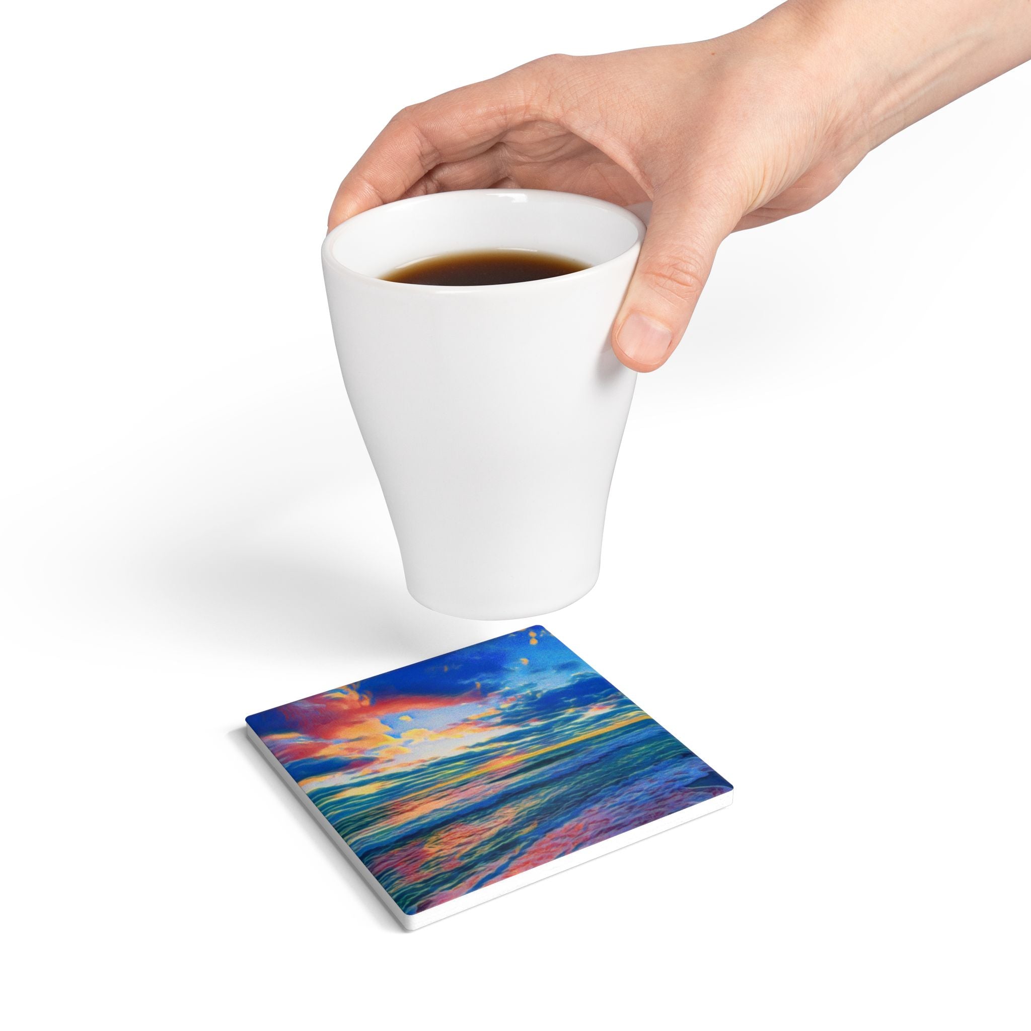 Ceramic Coaster – Colorful Sunset Ocean Print