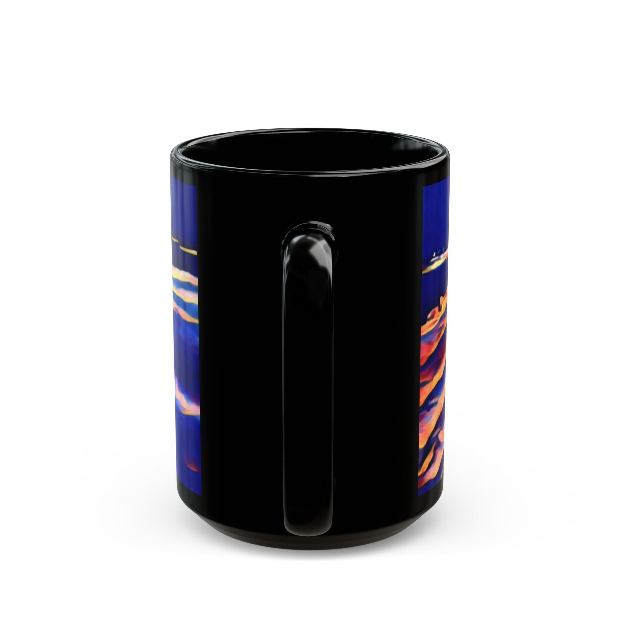 Blue Ocean Waves Black Mug — Abstract Seascape Ceramic Coffee Cup (11oz/15oz)