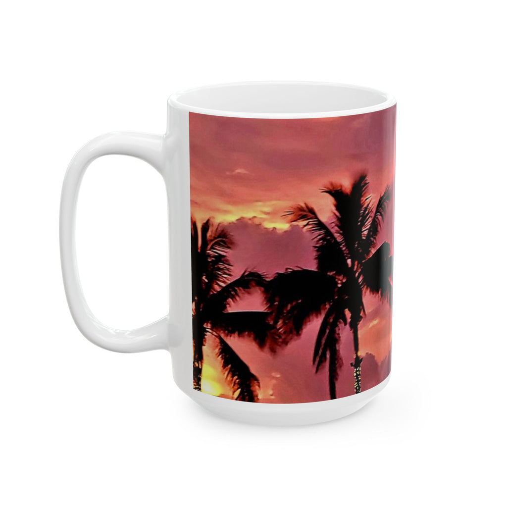 Sunset Palm Heart Ceramic Mug — Tropical Beach Coffee Cup (11oz & 15oz)