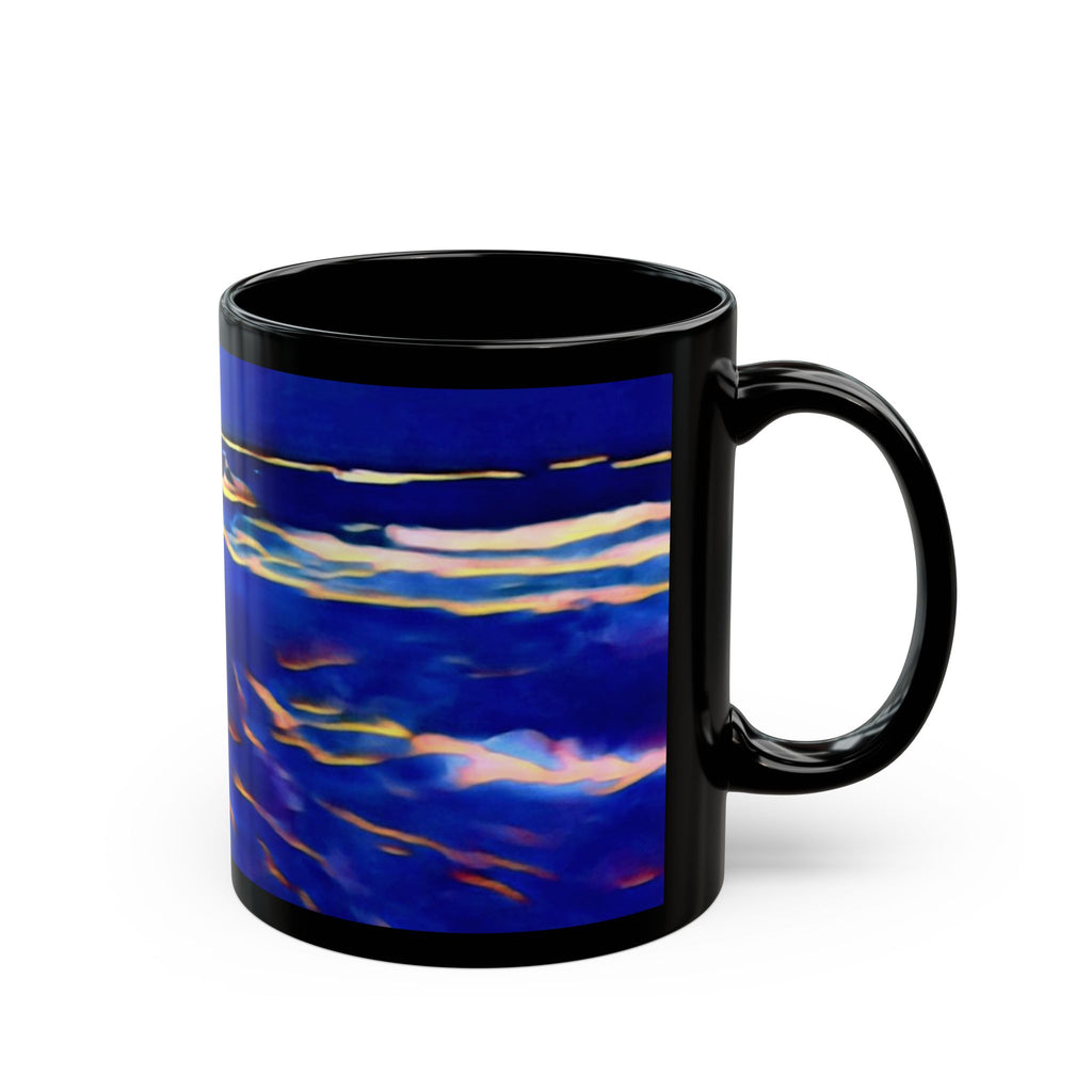 Blue Ocean Waves Black Mug — Abstract Seascape Ceramic Coffee Cup (11oz/15oz)