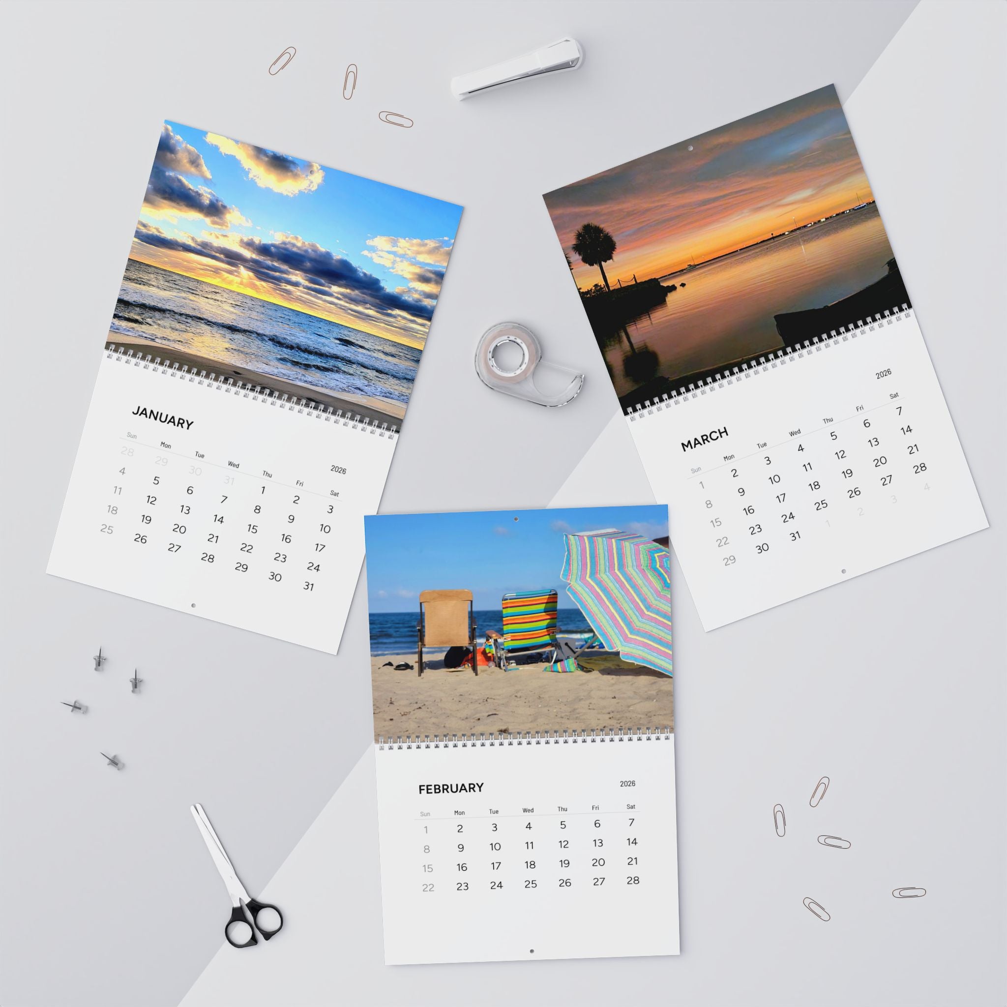 2026 Tranquil Beach Wall Calendar — Coastal Photography Monthly Planner