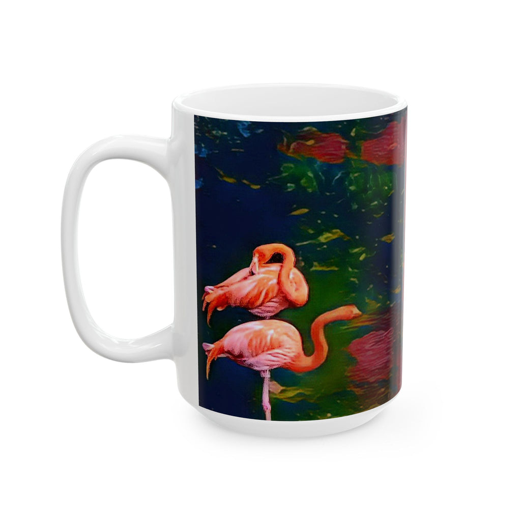 Flamingo Garden Ceramic Mug — Tropical Floral 11oz & 15oz