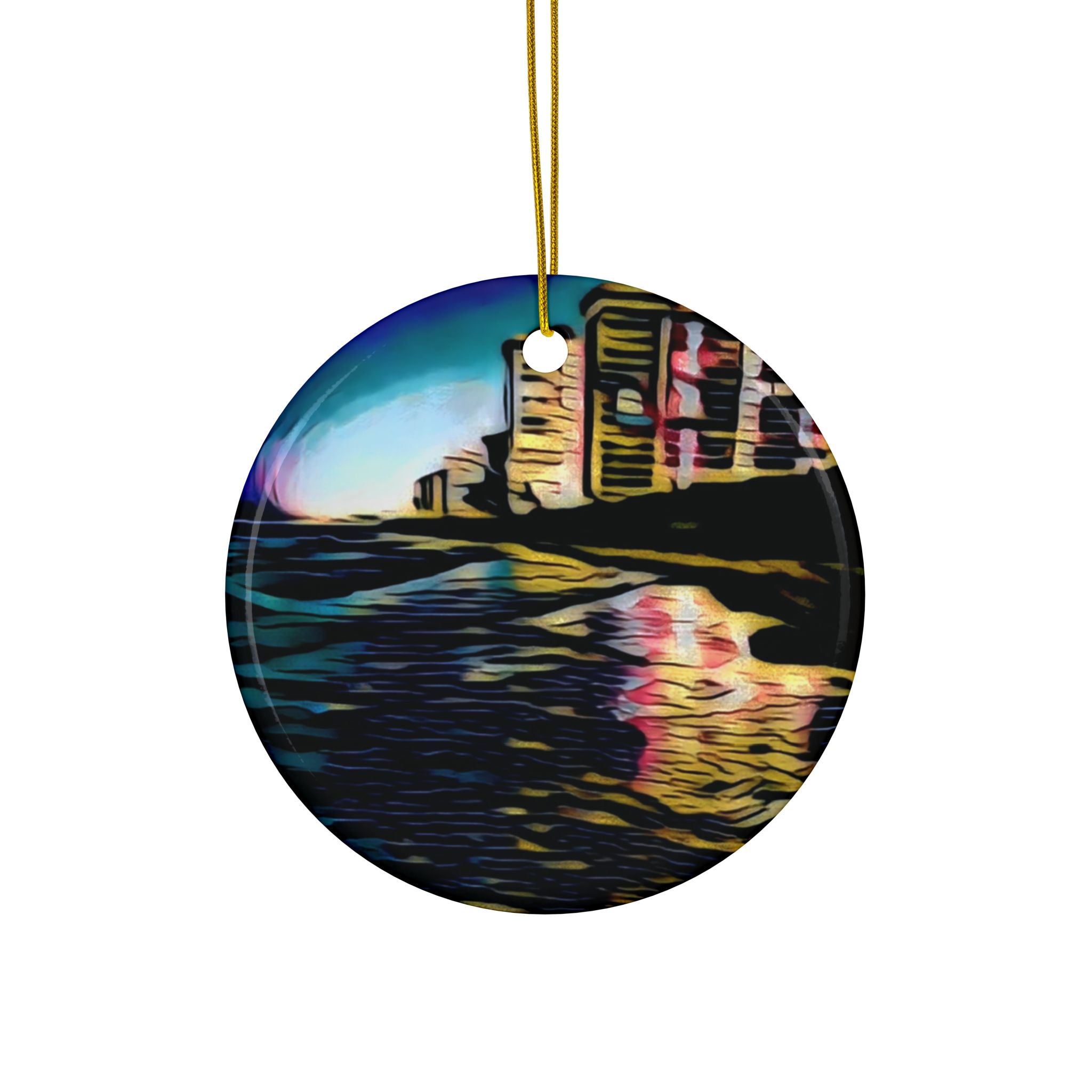 Swirl Night Waves - double sided ceramic ornament