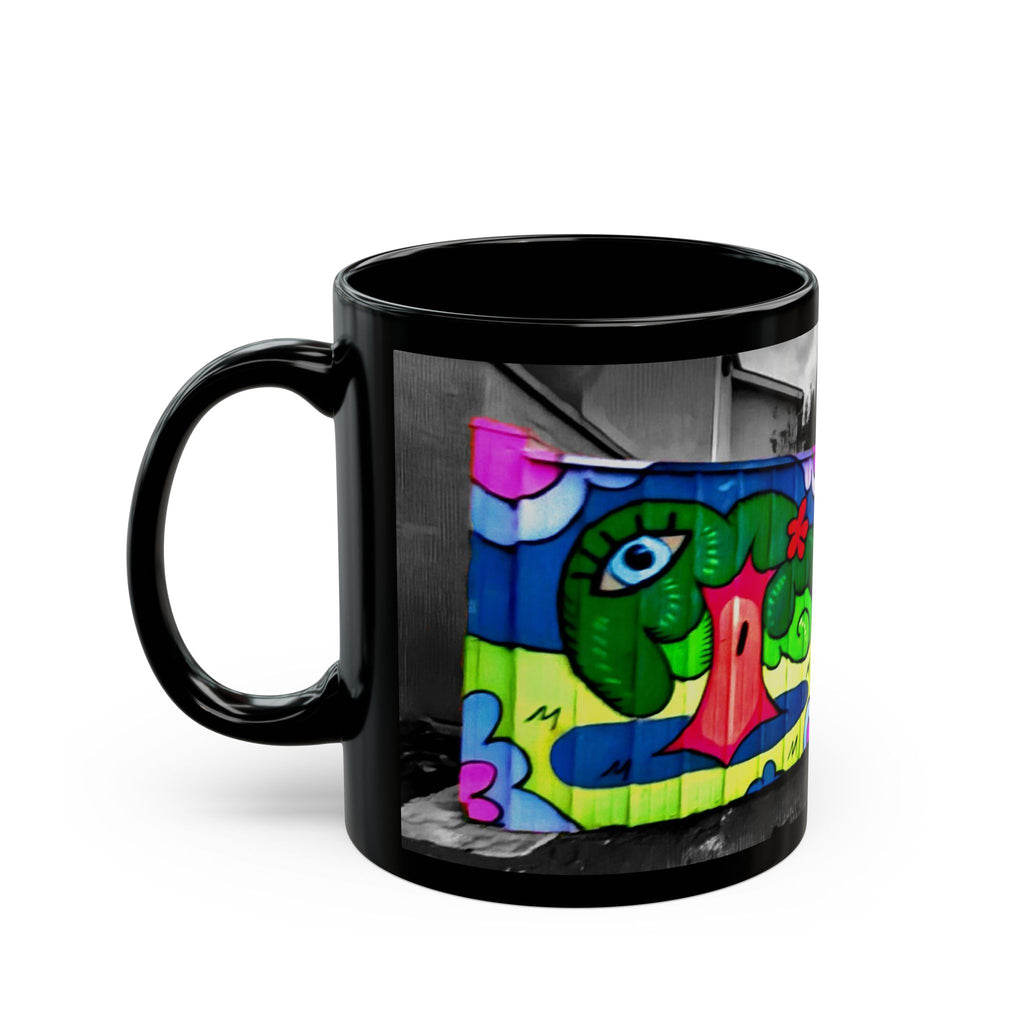 Colorful Graffiti Tree Black Mug — Urban Street Art Coffee Cup (11oz/15oz)