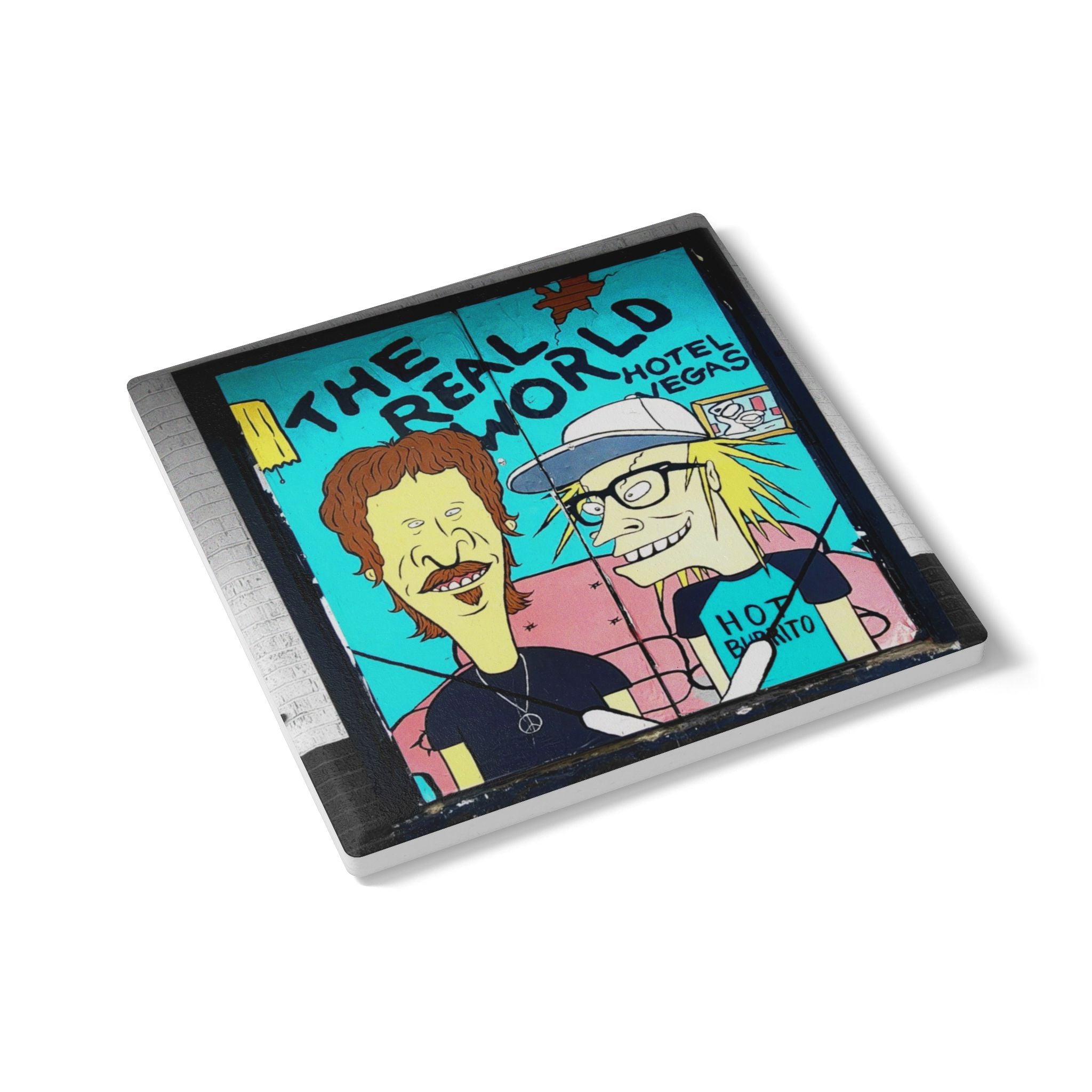 The Real World Cartoon Ceramic Coaster — Retro 90s TV Parody Drink Mat