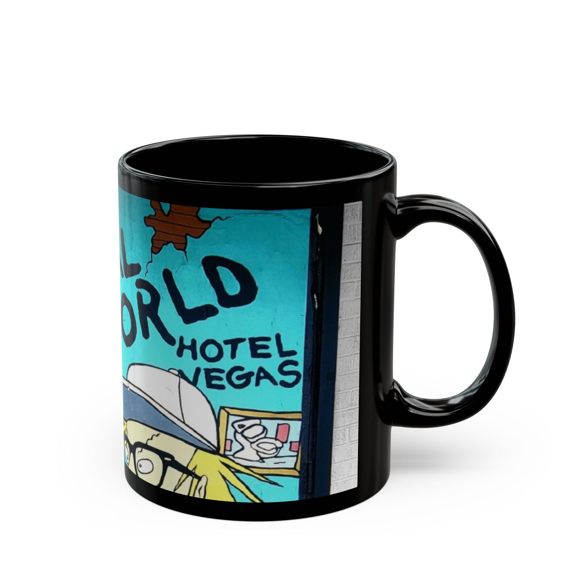 Black Mug — 'The Real World' Retro Cartoon Vegas Hotel Coffee Mug (11oz & 15oz)