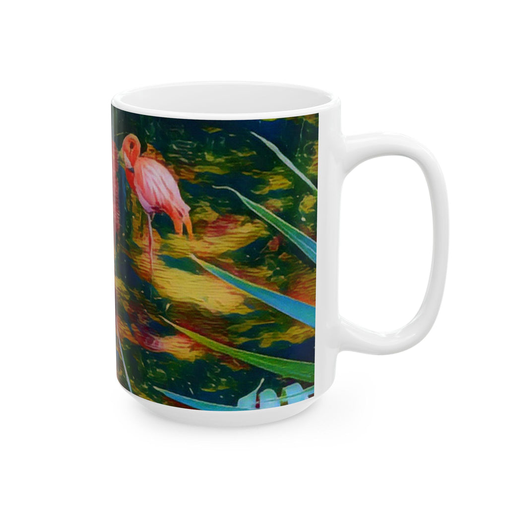 Flamingo Garden Ceramic Mug — Tropical Floral 11oz & 15oz