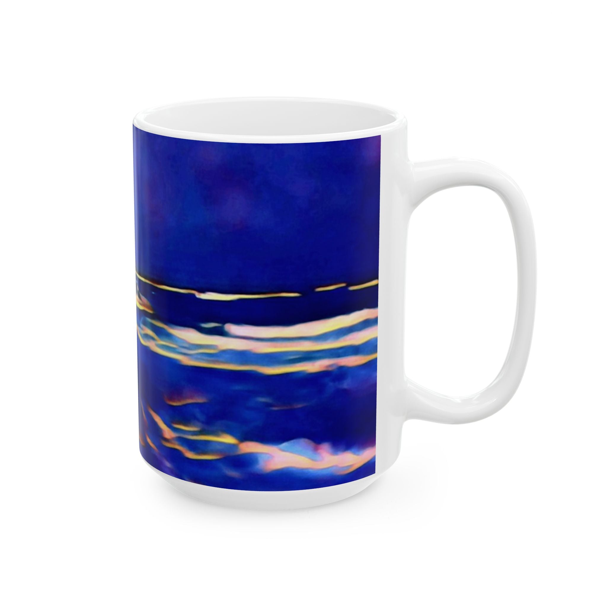 Ocean Nightscape Ceramic Mug — Abstract Coastal Wave Art (11oz, 15oz)