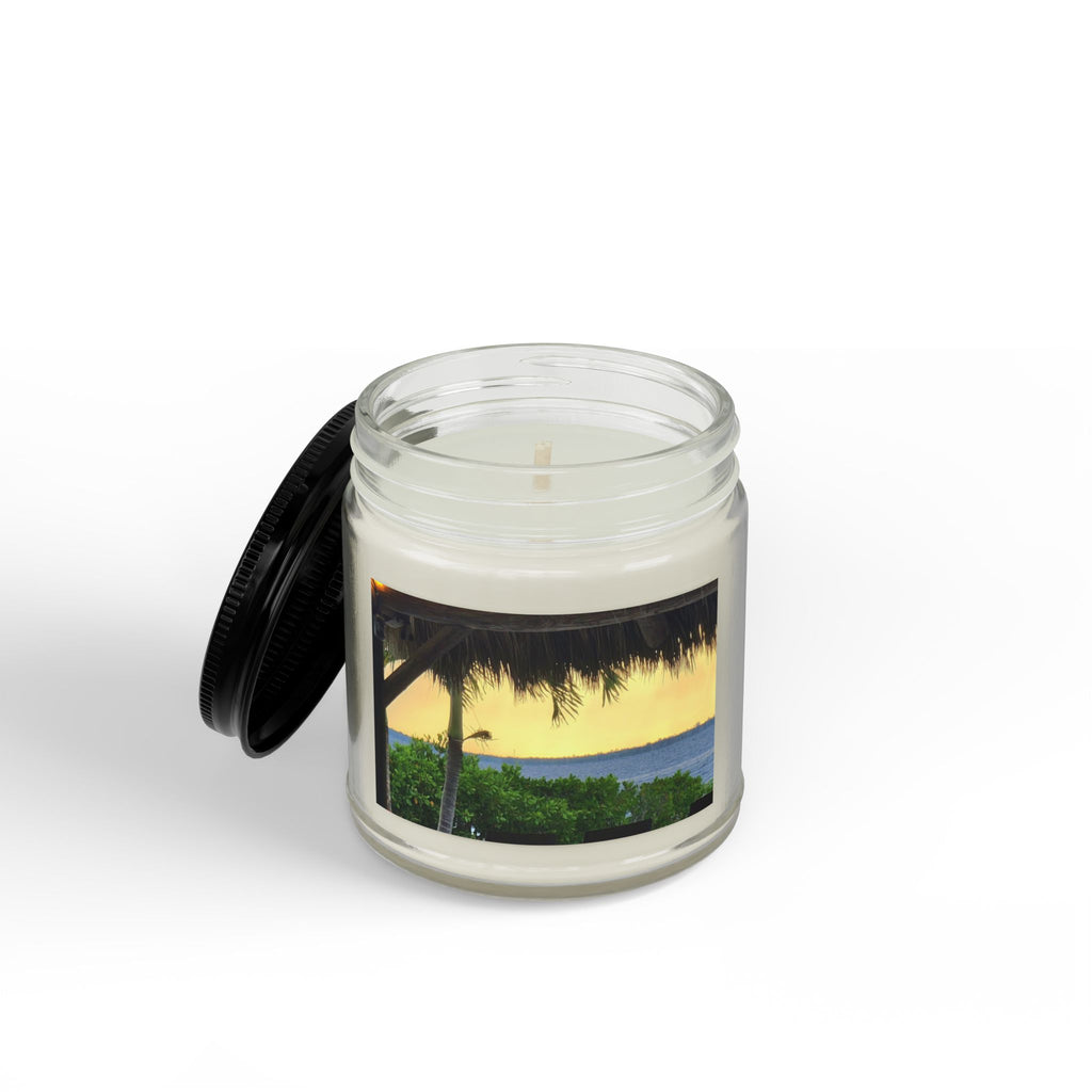 Tropical Soy Candle – Beach Sunset Scented Jar (4oz & 9oz, Black Lid)
