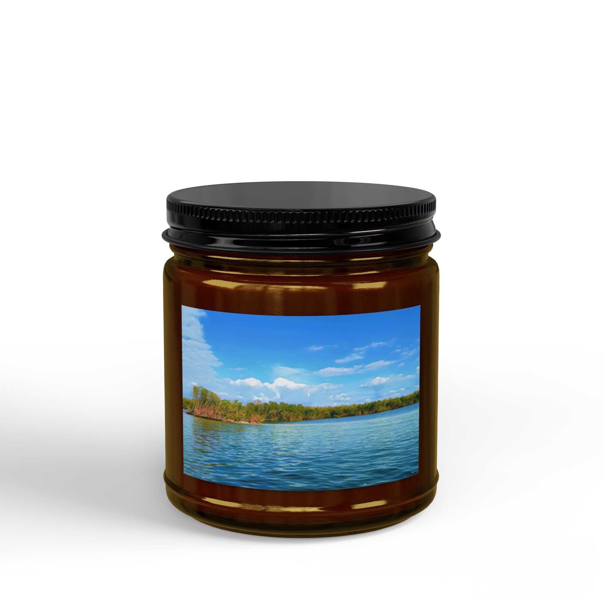 Lake Breeze Scented Soy Candle (4oz & 9oz) — Amber Jar with Black Lid