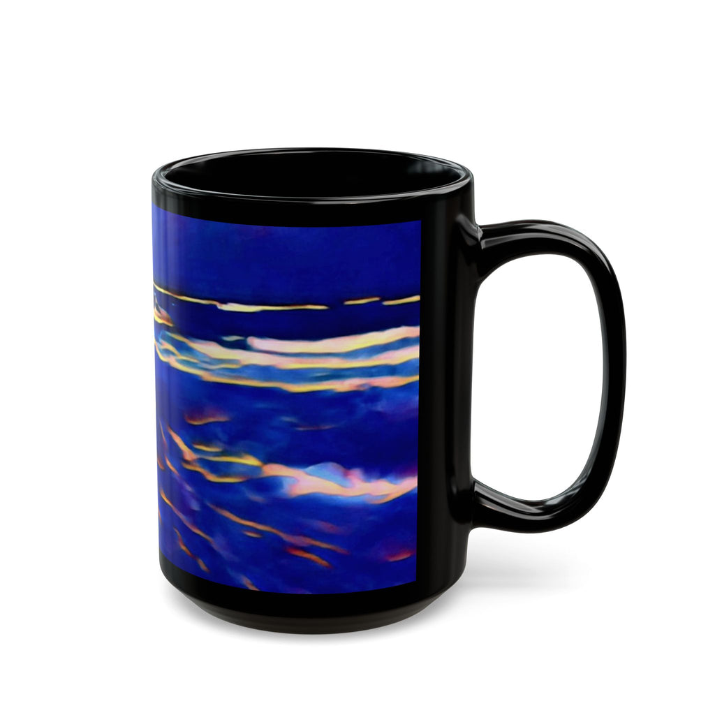Blue Ocean Waves Black Mug — Abstract Seascape Ceramic Coffee Cup (11oz/15oz)