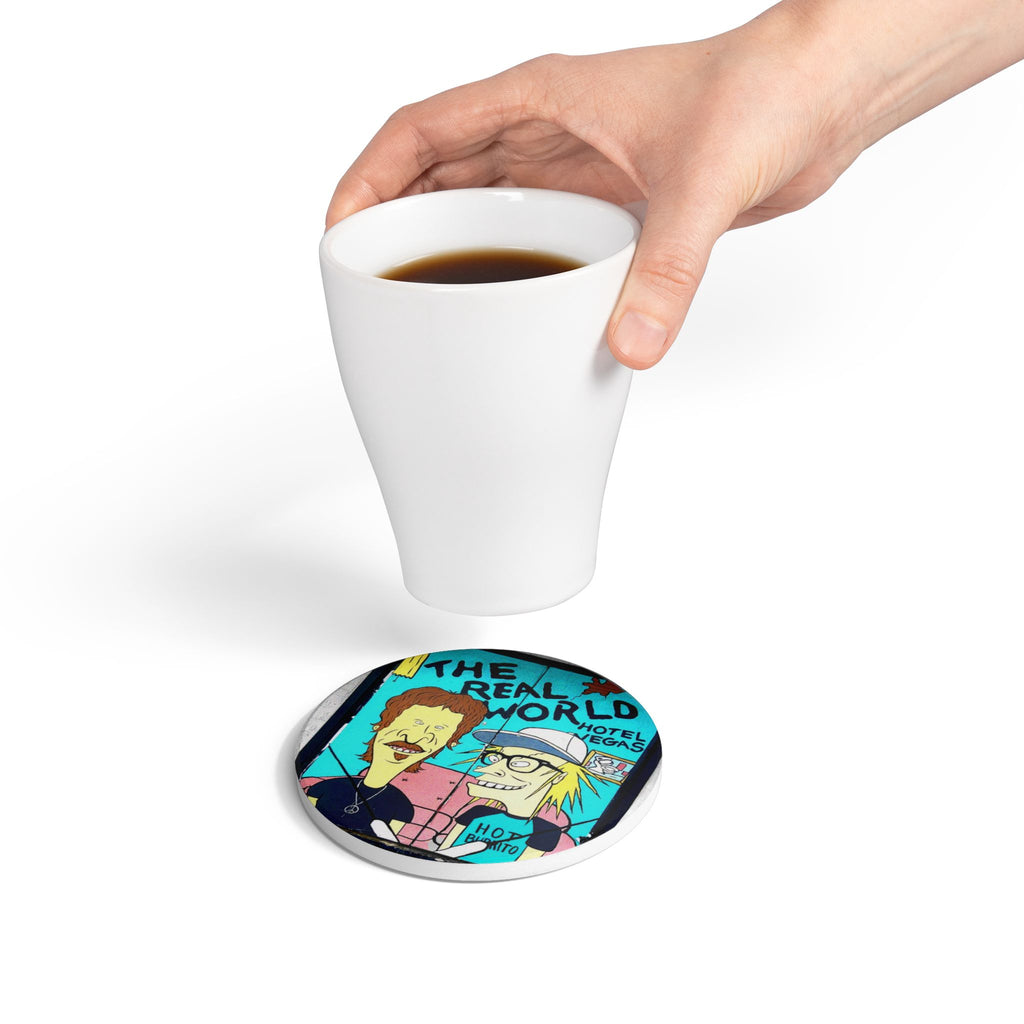 The Real World Cartoon Ceramic Coaster — Retro 90s TV Parody Drink Mat
