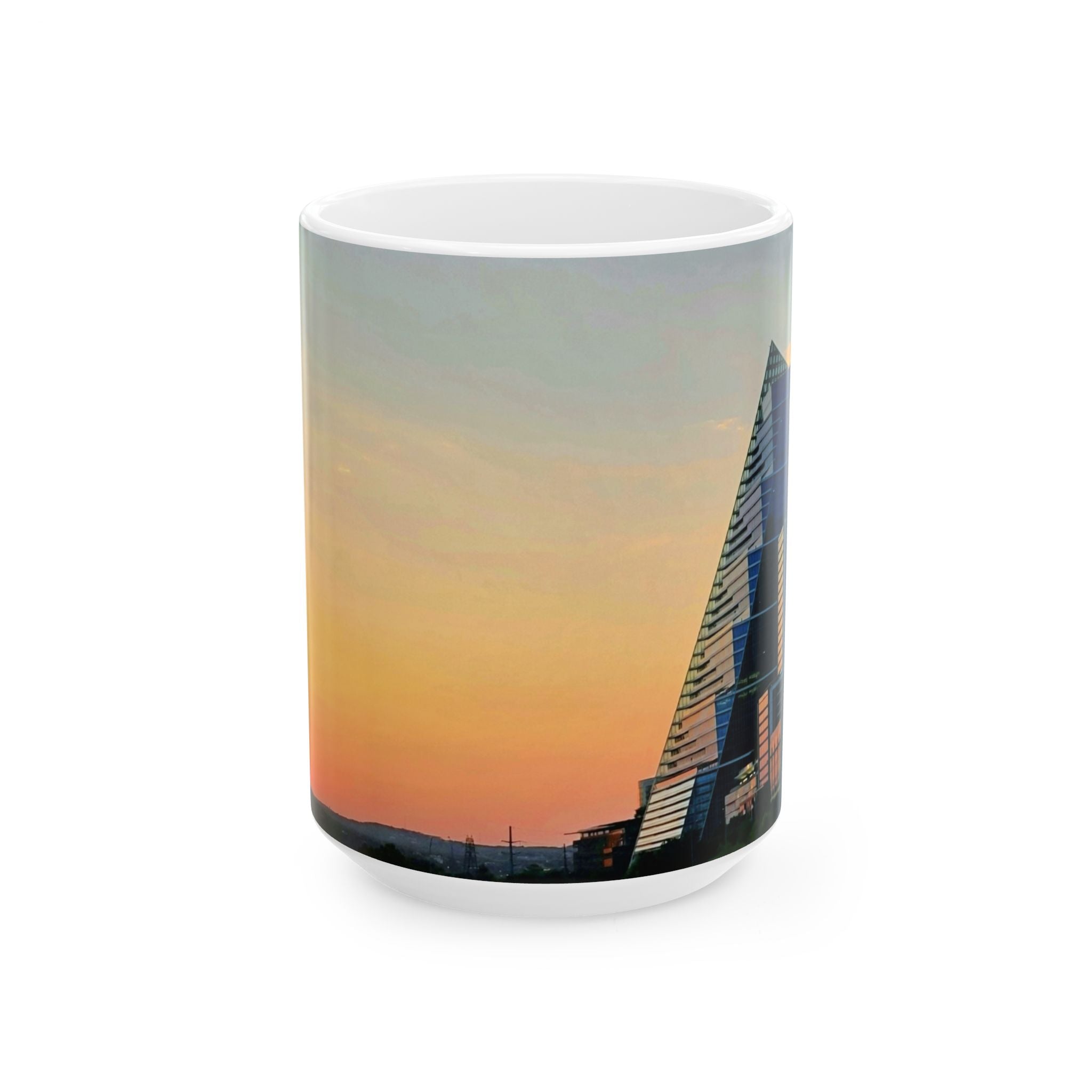 City Skyline Sunset Mug — Modern Urban Architecture Coffee Cup (11oz/15oz)