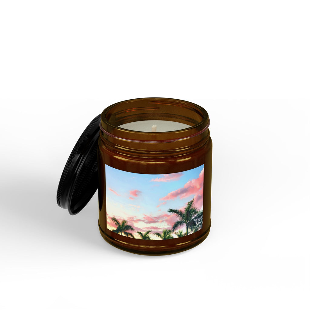 Tropical Sunset Soy Candle — Scented Amber Jar with Black Lid (4oz & 9oz)