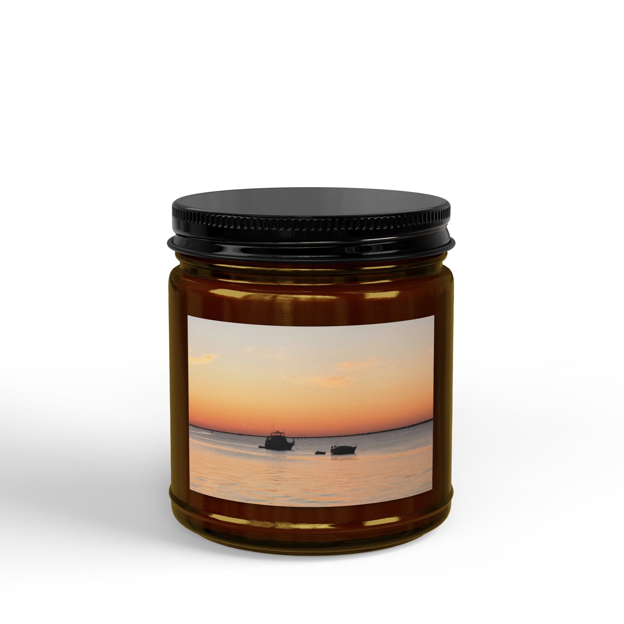 Sunset Beach Scented Soy Candle — Amber Jar with Black Lid (4oz & 9oz)