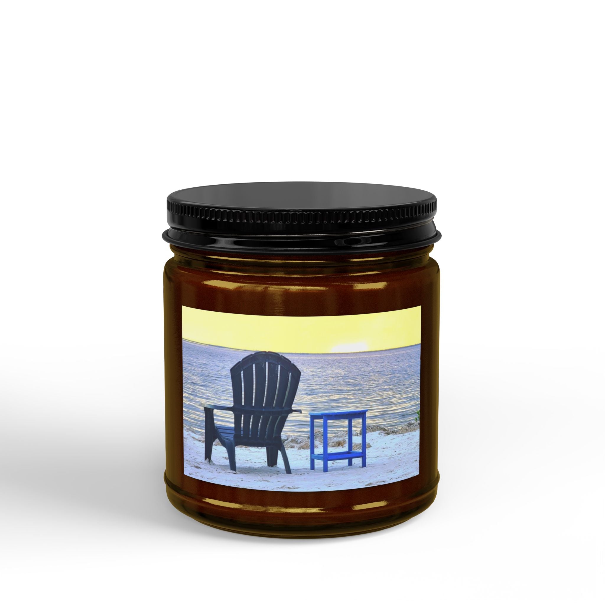 Beachfront Soy Candle Jar — Scented 4oz & 9oz with Black Lid