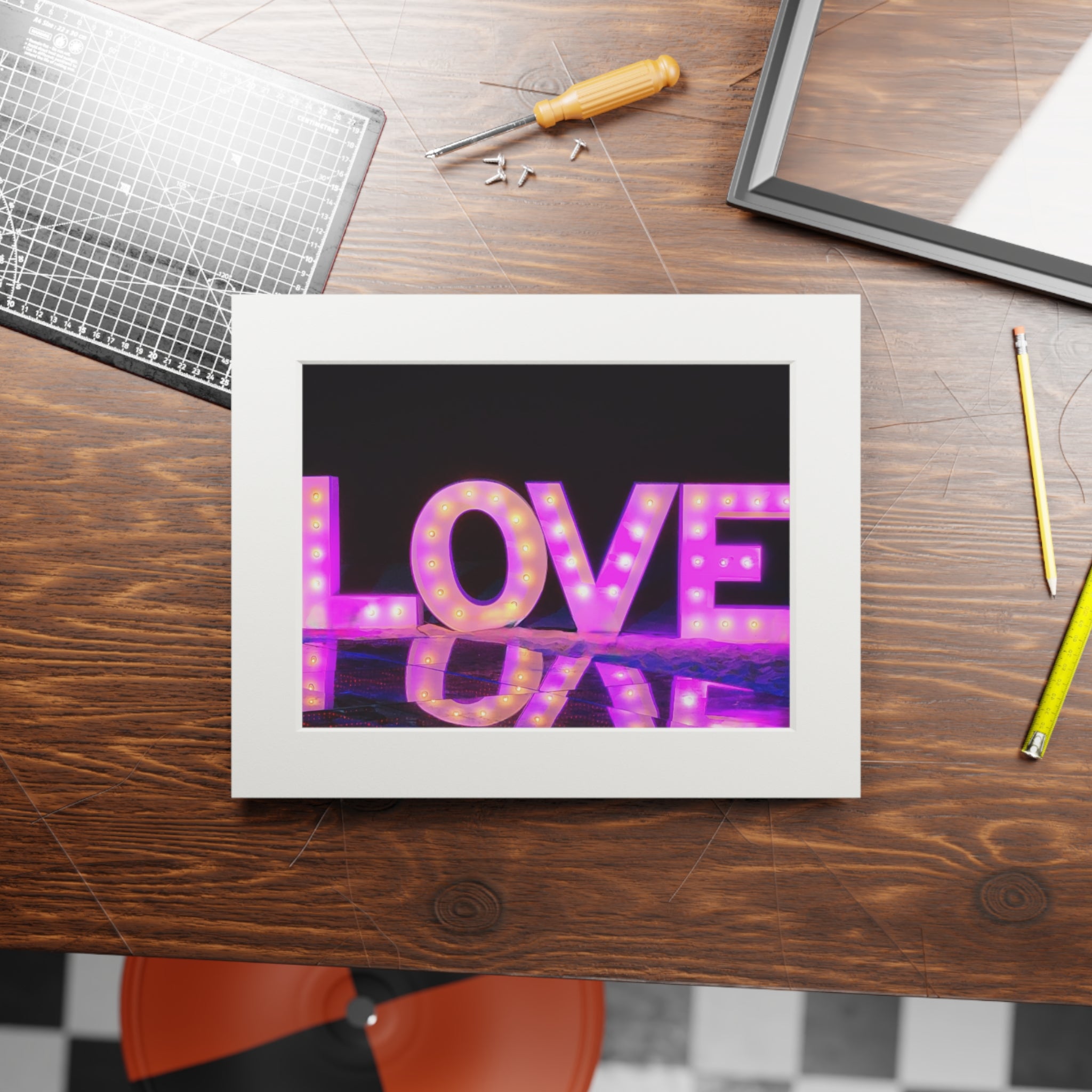 Fine Art Print — 'LOVE' Neon Marquee with Passepartout Frame