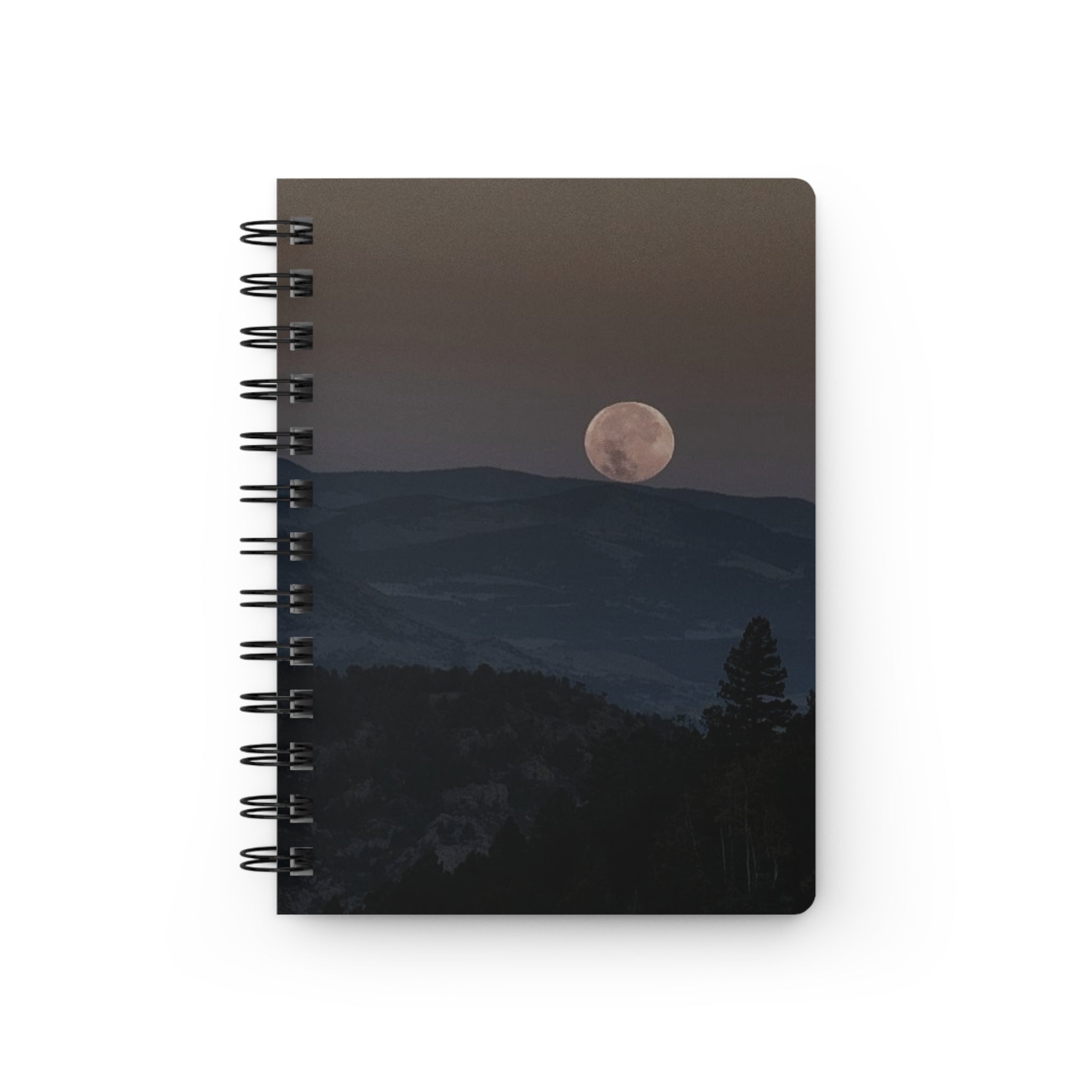 Moonlit Mountain Spiral Journal — Scenic Full Moon Notebook for Travel, Nature & Nighttime Journaling