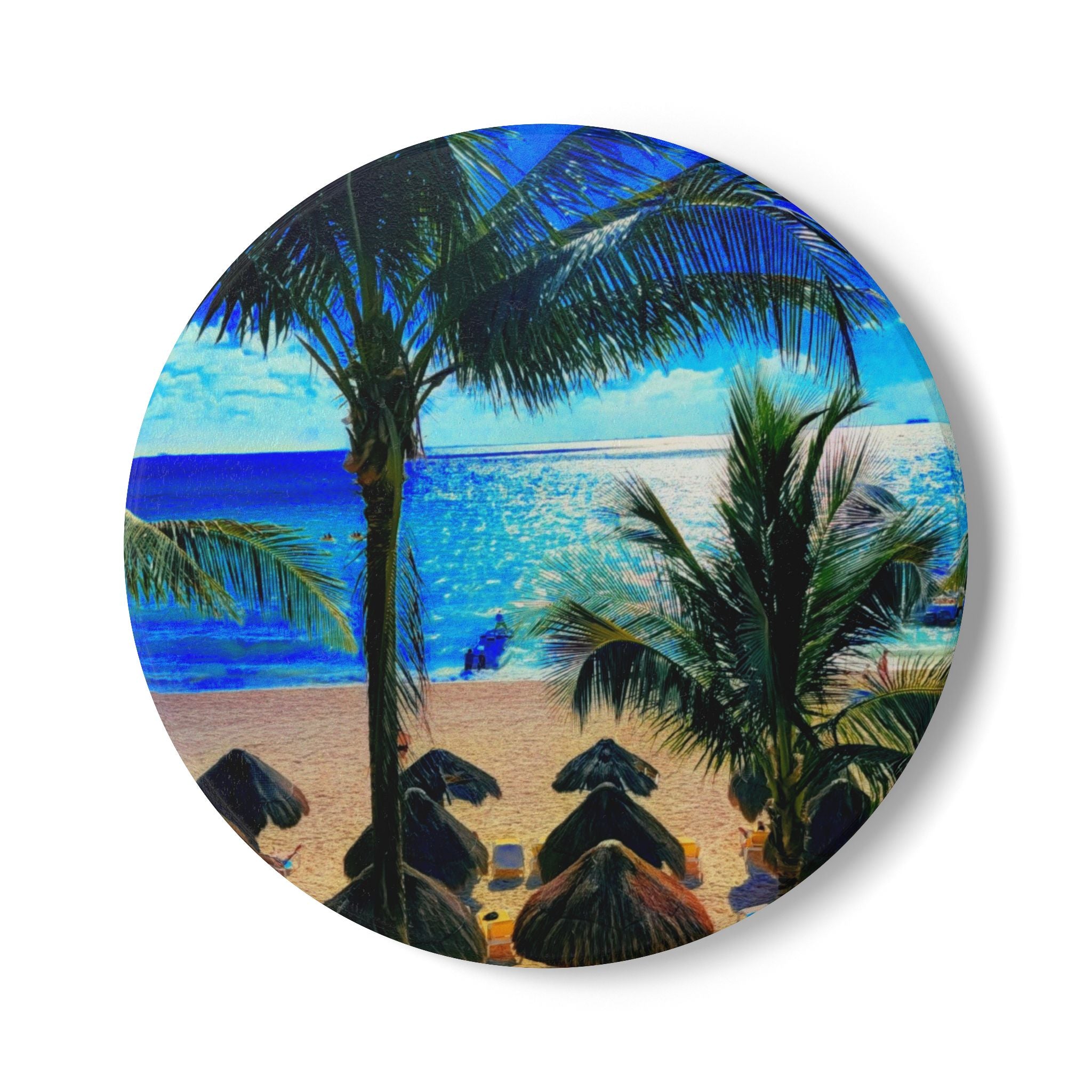Beach Palm Ceramic Coaster — Tropical Ocean Sunset Drink Coaster