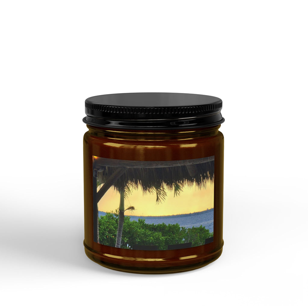 Tropical Soy Candle – Beach Sunset Scented Jar (4oz & 9oz, Black Lid)
