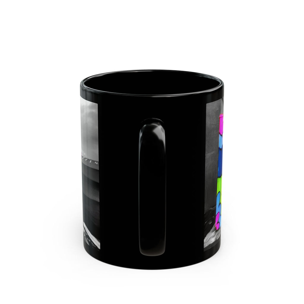 Colorful Graffiti Tree Black Mug — Urban Street Art Coffee Cup (11oz/15oz)