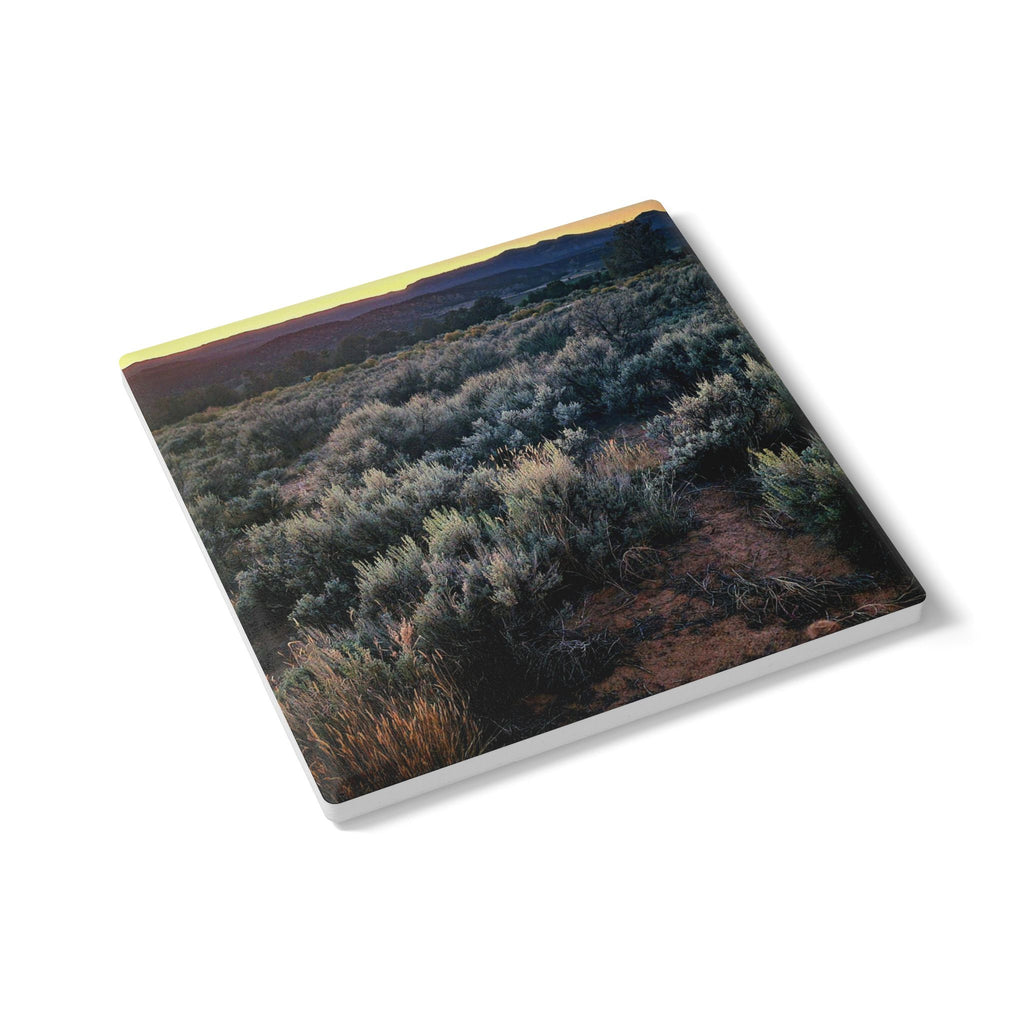 Desert Sage Ceramic Coaster — Southwestern Sunset Landscape Drink Coaster