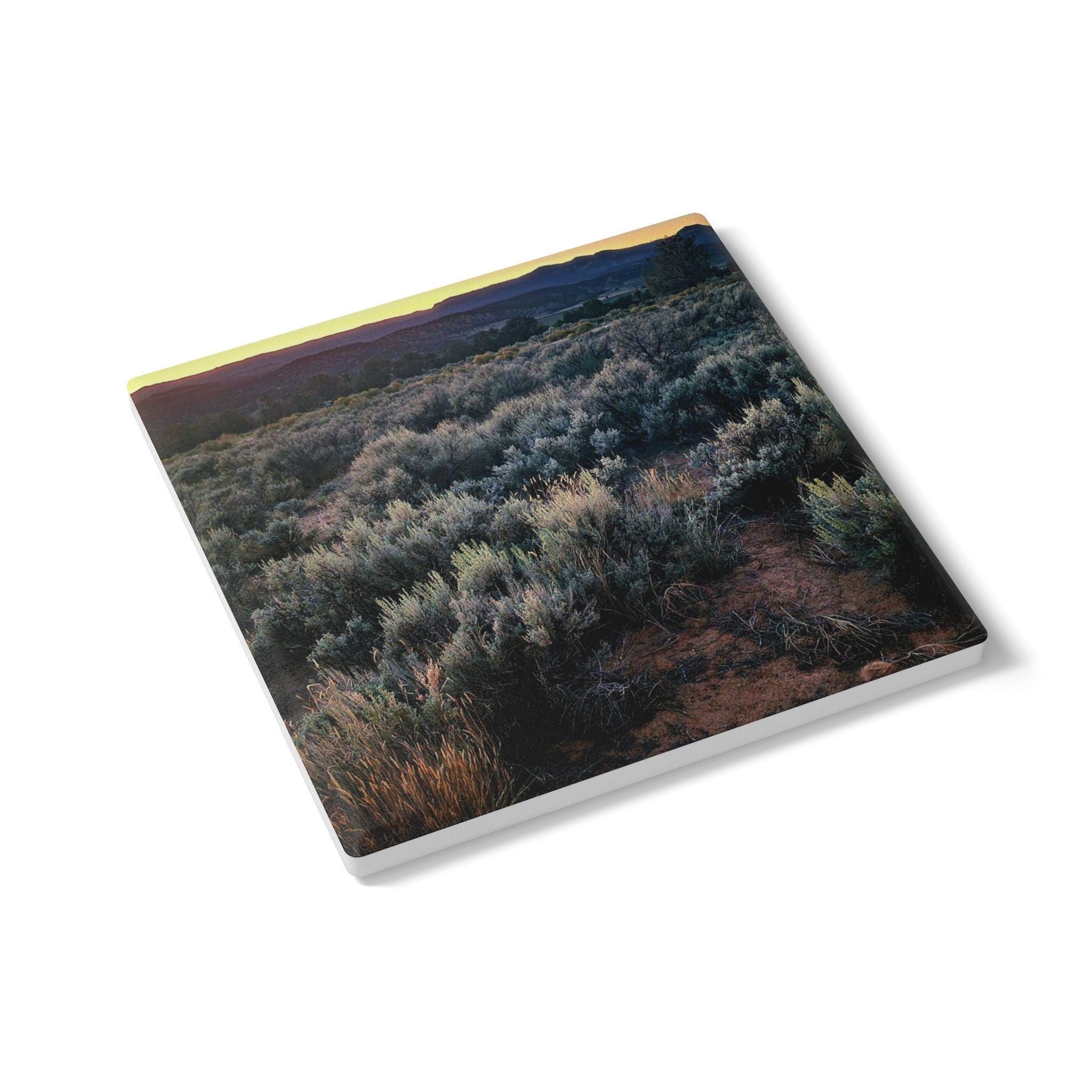 Desert Sage Ceramic Coaster — Southwestern Sunset Landscape Drink Coaster