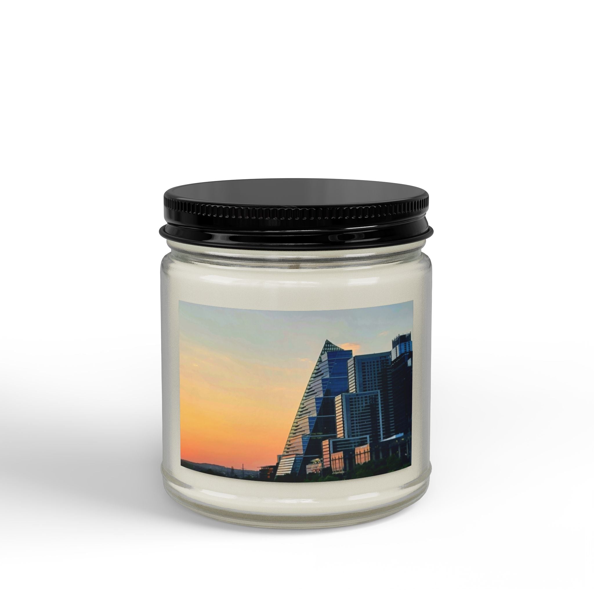 Sunset Cityscape Soy Candle — Amber Jar Scented Candle (4oz & 9oz)