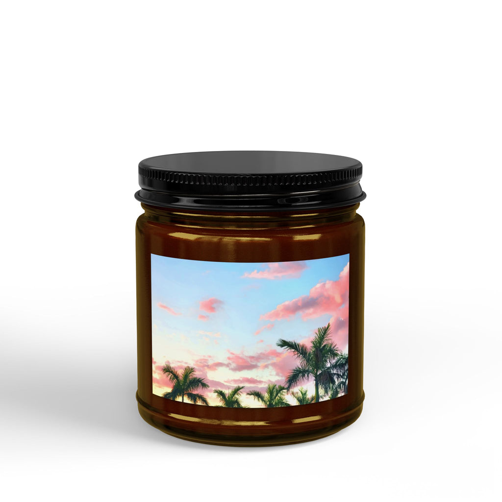 Tropical Sunset Soy Candle — Scented Amber Jar with Black Lid (4oz & 9oz)