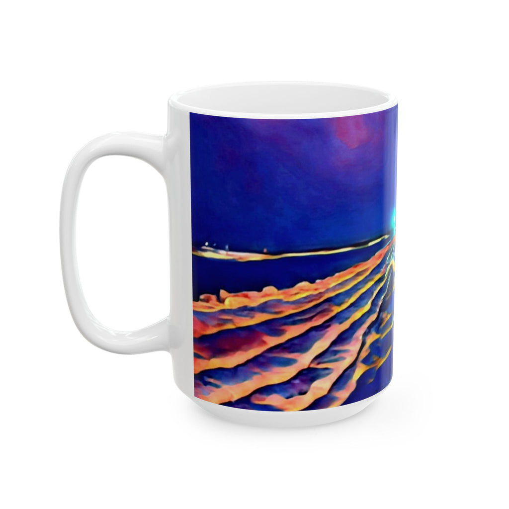 Ocean Nightscape Ceramic Mug — Abstract Coastal Wave Art (11oz, 15oz)