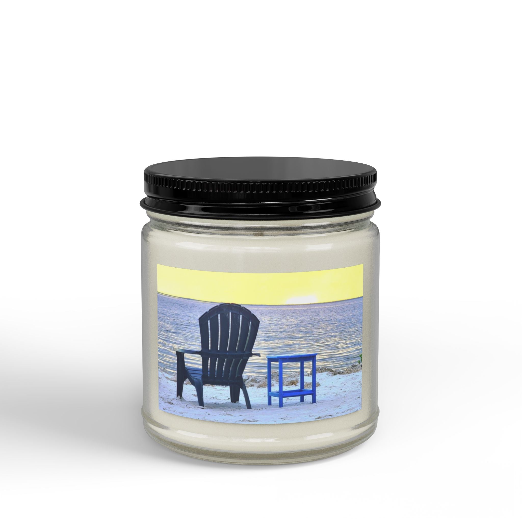 Beachfront Soy Candle Jar — Scented 4oz & 9oz with Black Lid