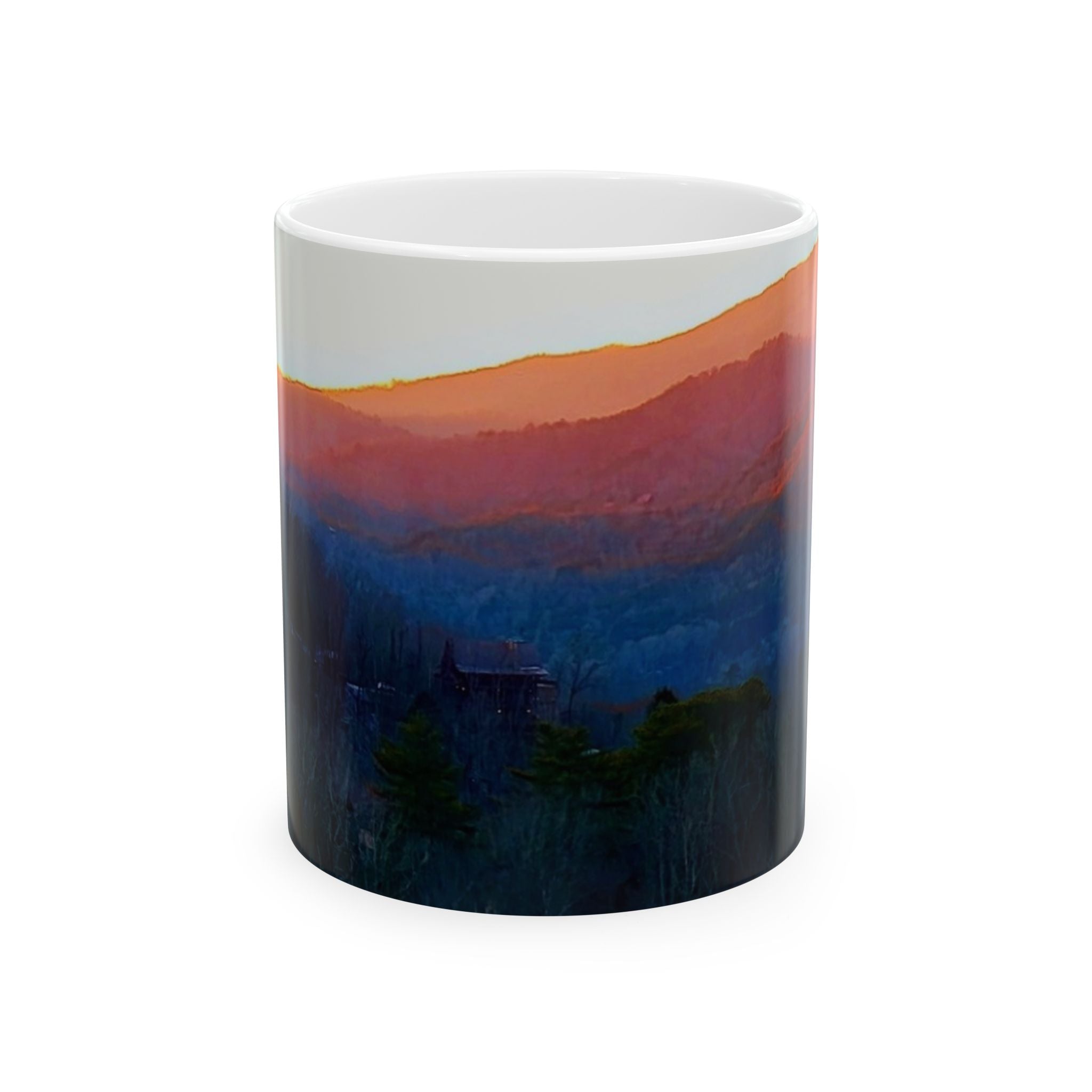 Sunset Mountain Ceramic Mug — Gradient Landscape Coffee Cup (11oz/15oz)