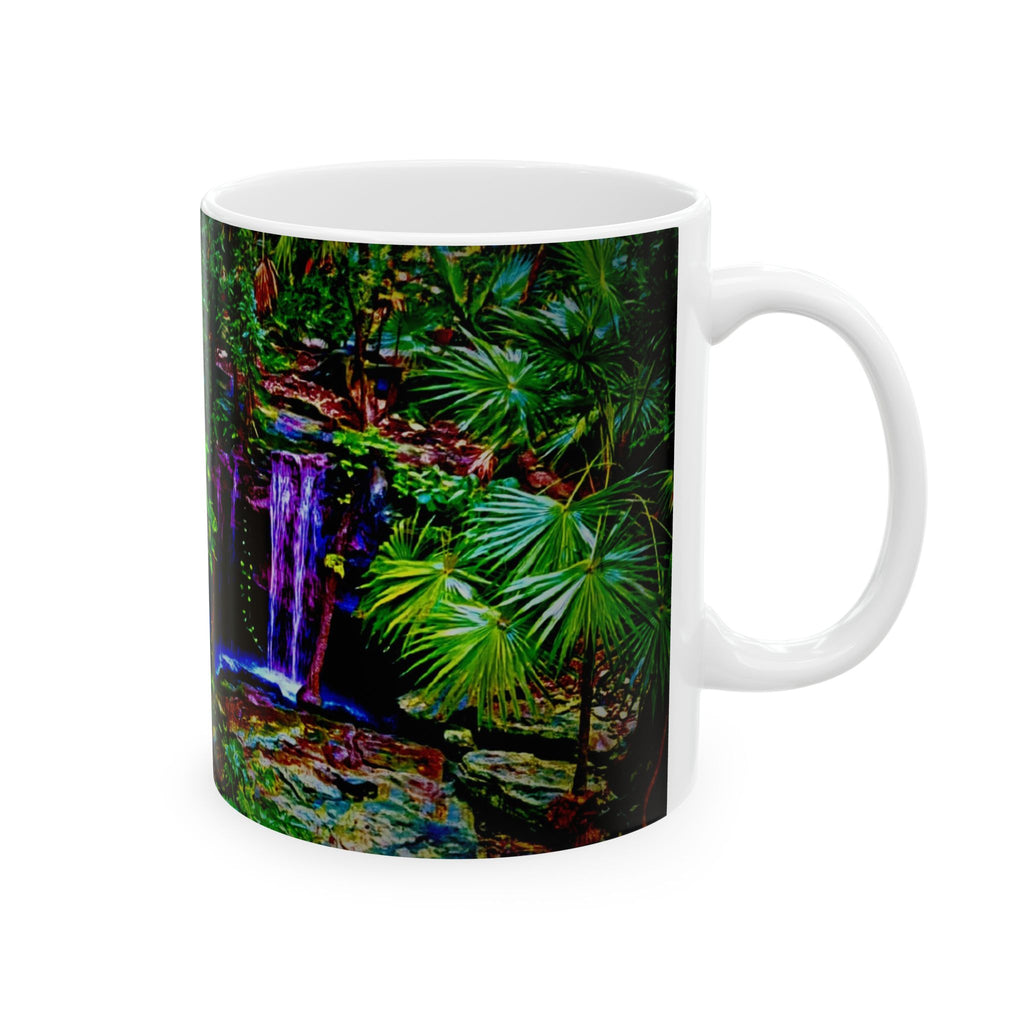 Garden Waterfall Ceramic Mug — Tranquil Forest Scenic Coffee Cup (11oz/15oz)