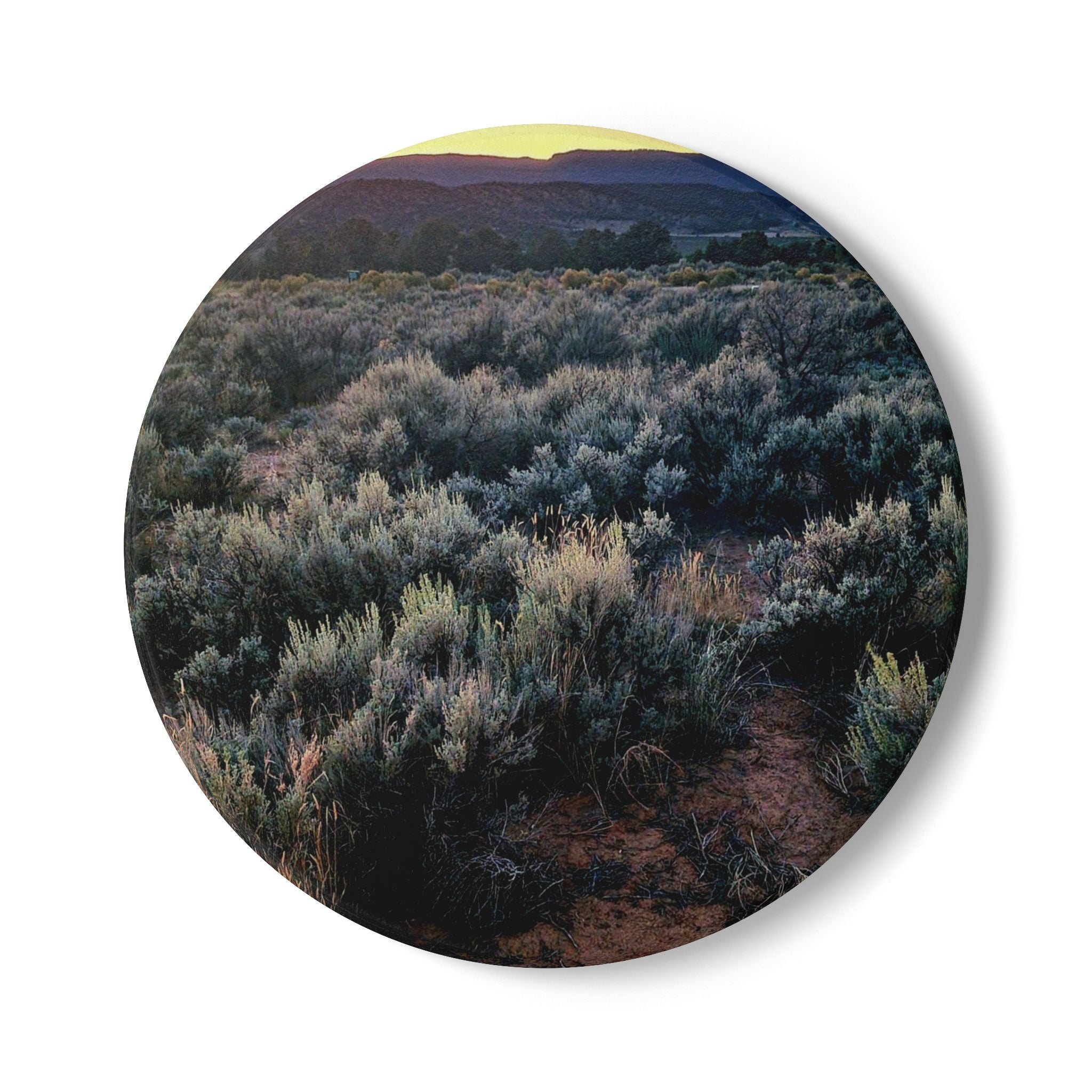 Desert Sage Ceramic Coaster — Southwestern Sunset Landscape Drink Coaster