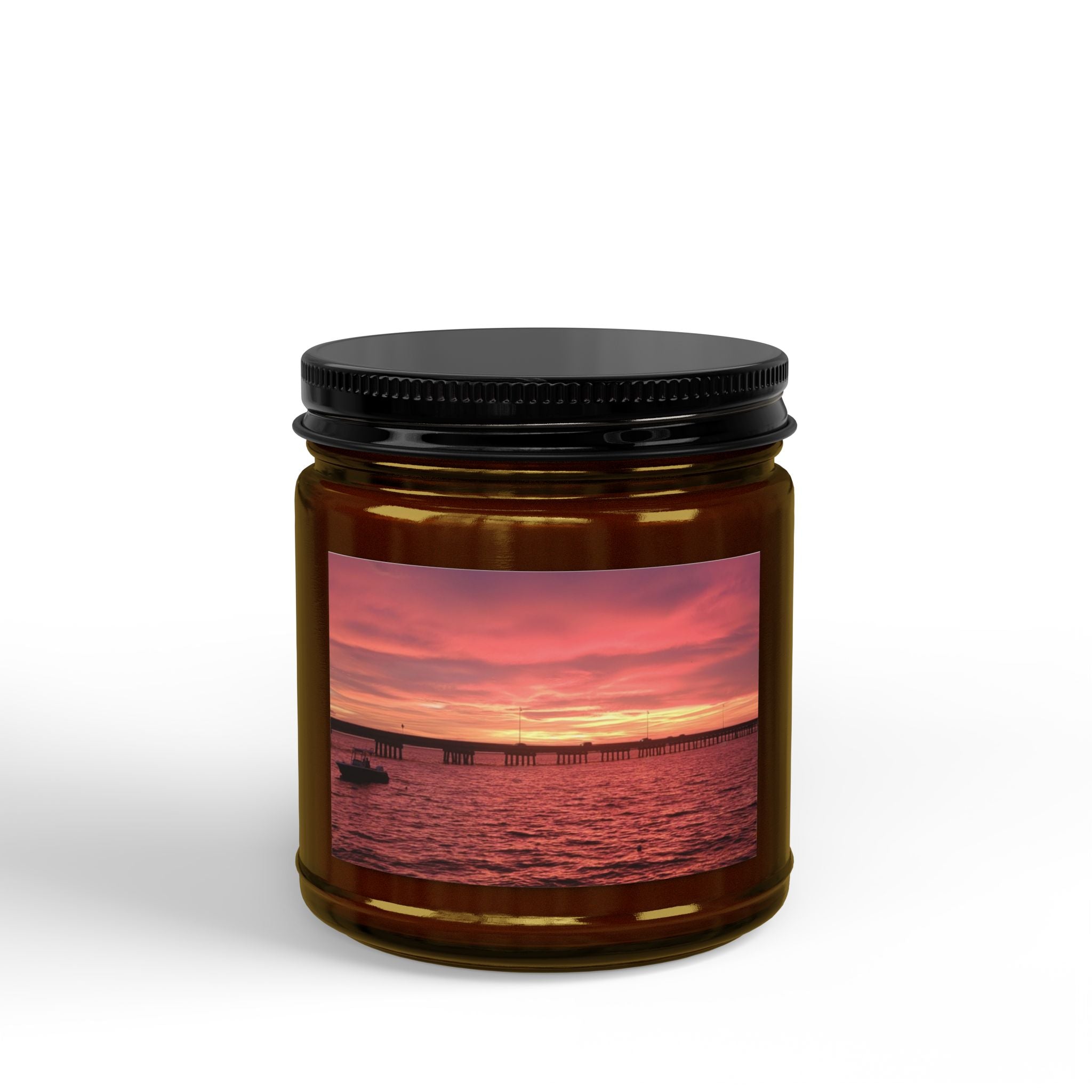 Sunset Sea Scented Soy Candle — Amber Jar with Black Lid (4oz & 9oz)