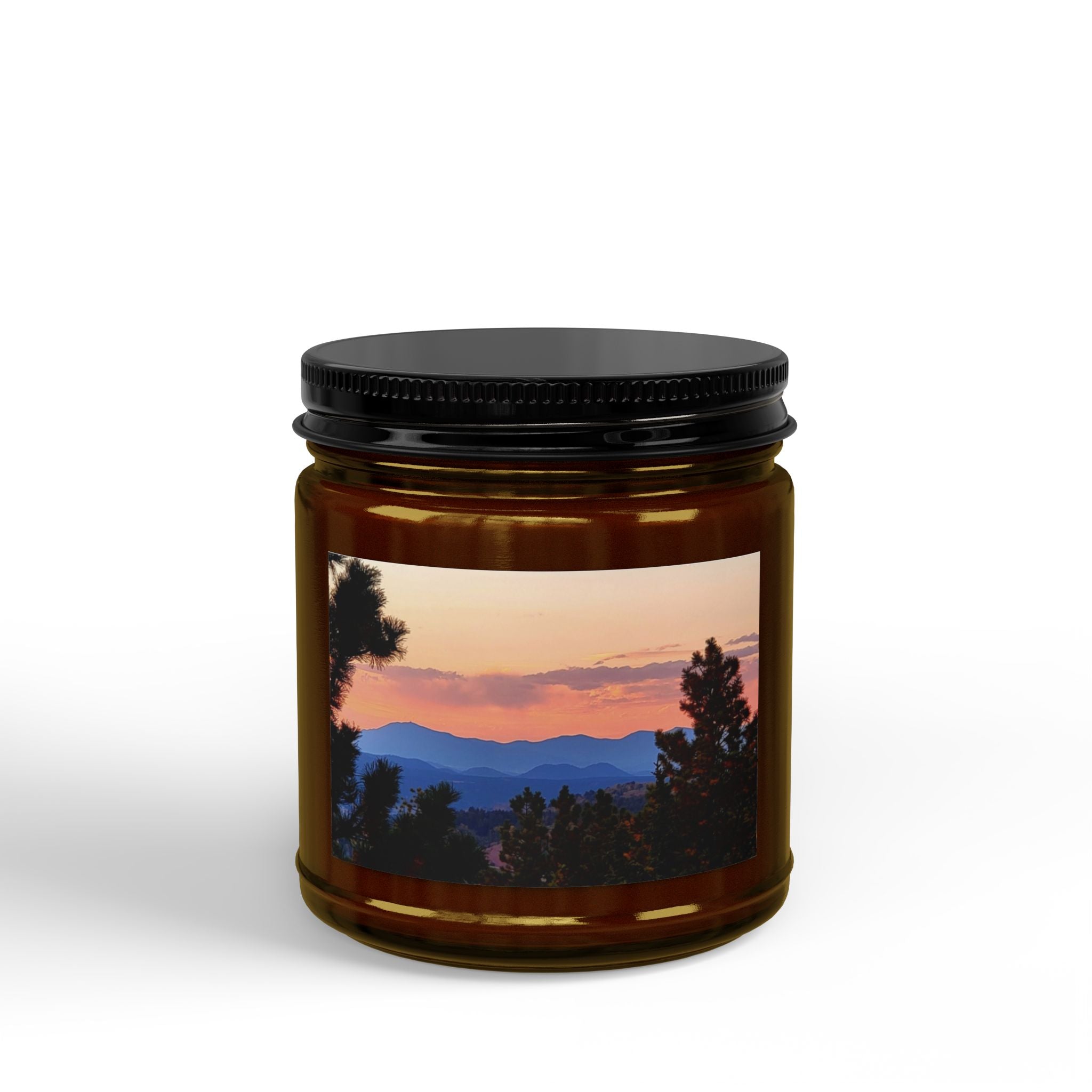 Sunset Mountain Soy Candle — Amber Jar Scented Candle (4oz & 9oz)