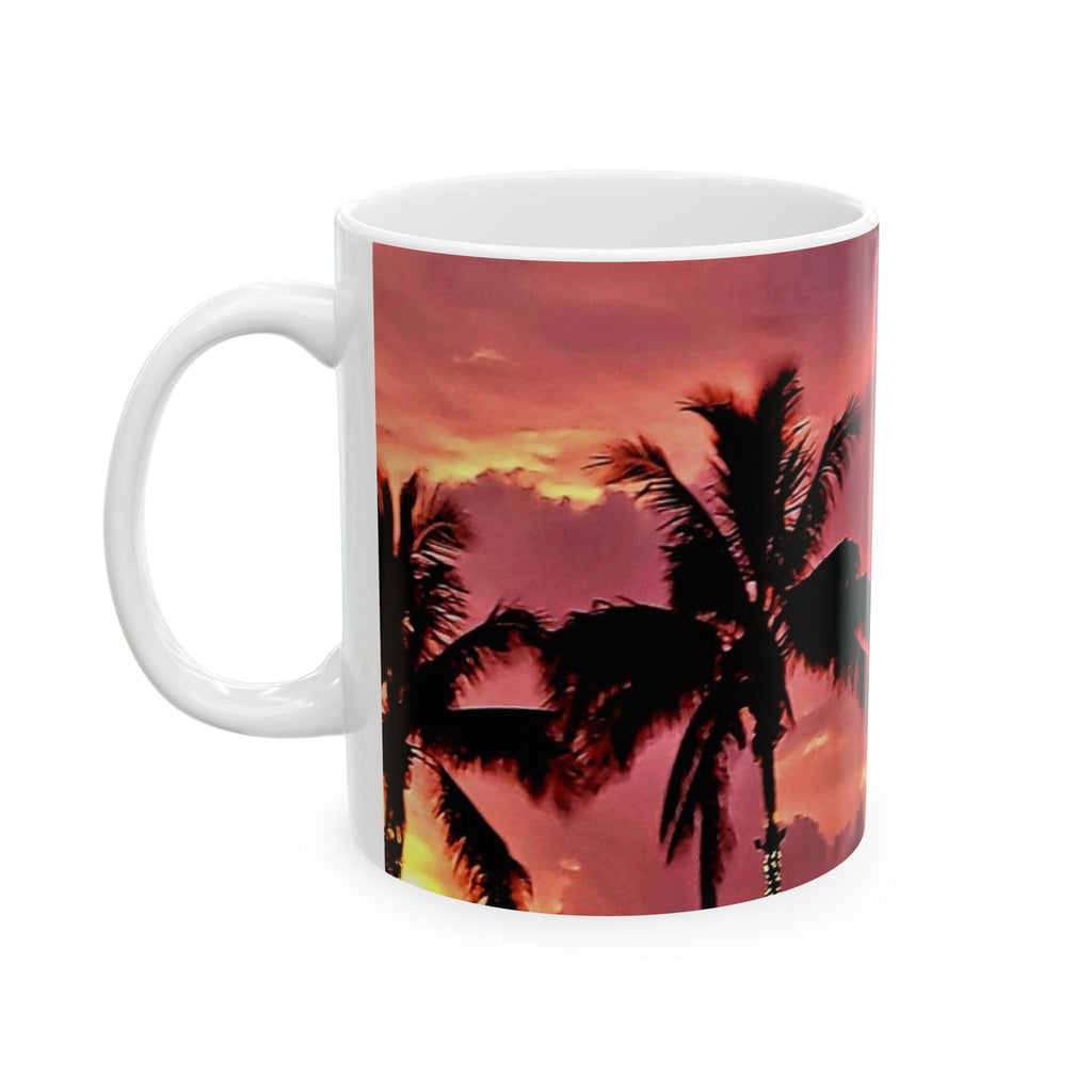 Sunset Palm Heart Ceramic Mug — Tropical Beach Coffee Cup (11oz & 15oz)