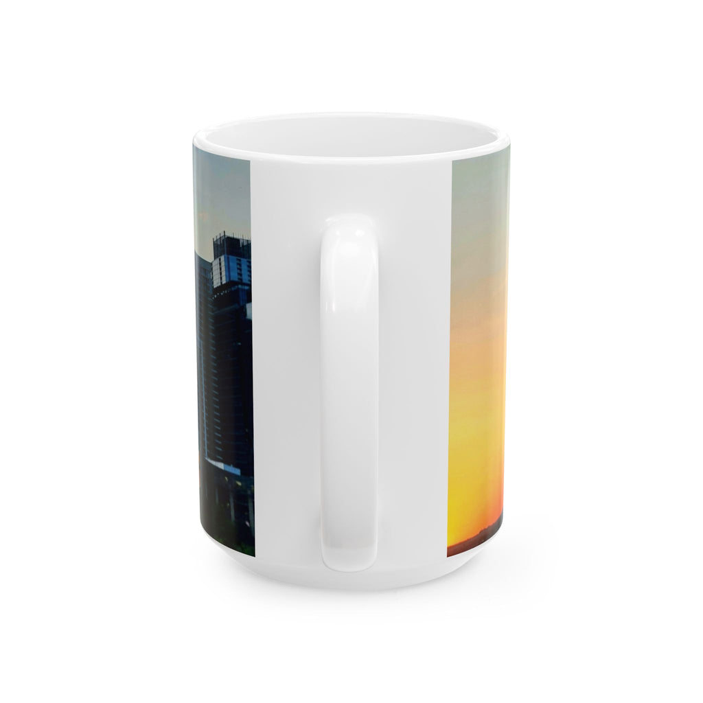 City Skyline Sunset Mug — Modern Urban Architecture Coffee Cup (11oz/15oz)