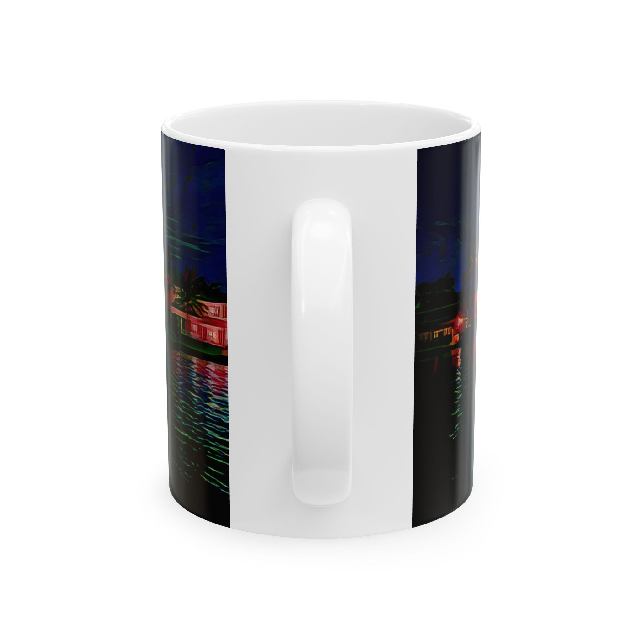 Coastal Nightscape Ceramic Mug — Tropical Harbor at Night, 11oz & 15oz