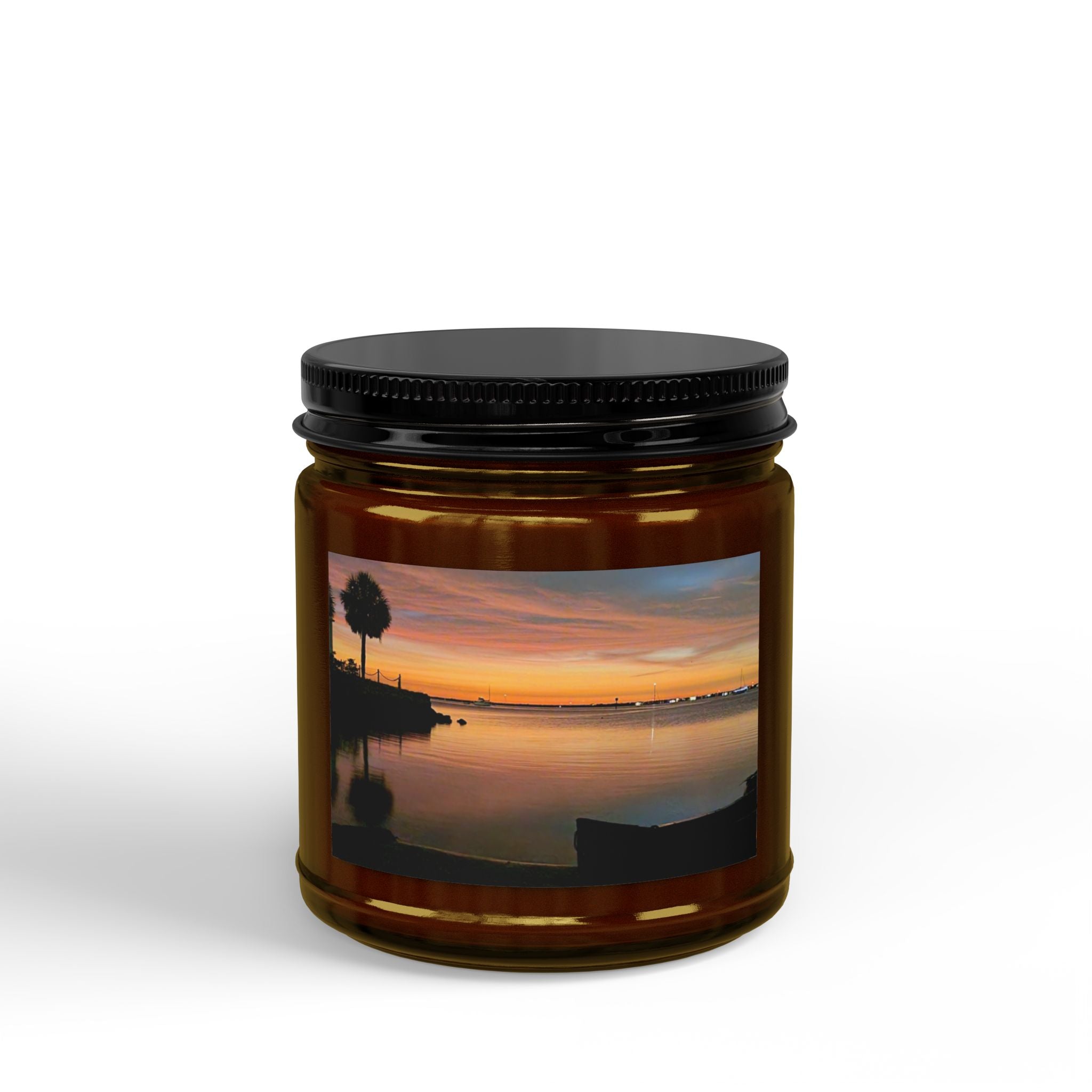Sunset Lake Scented Soy Candle — Amber Jar with Black Lid (4oz & 9oz)