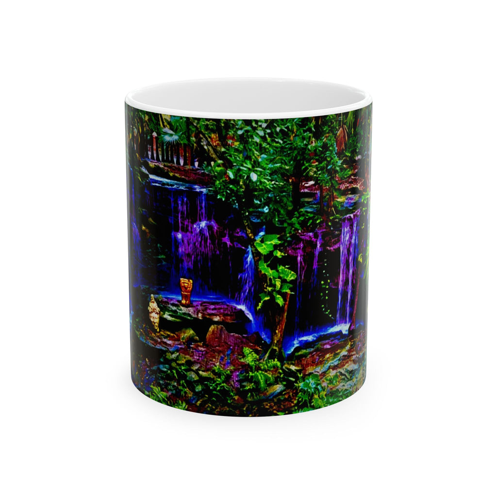Garden Waterfall Ceramic Mug — Tranquil Forest Scenic Coffee Cup (11oz/15oz)