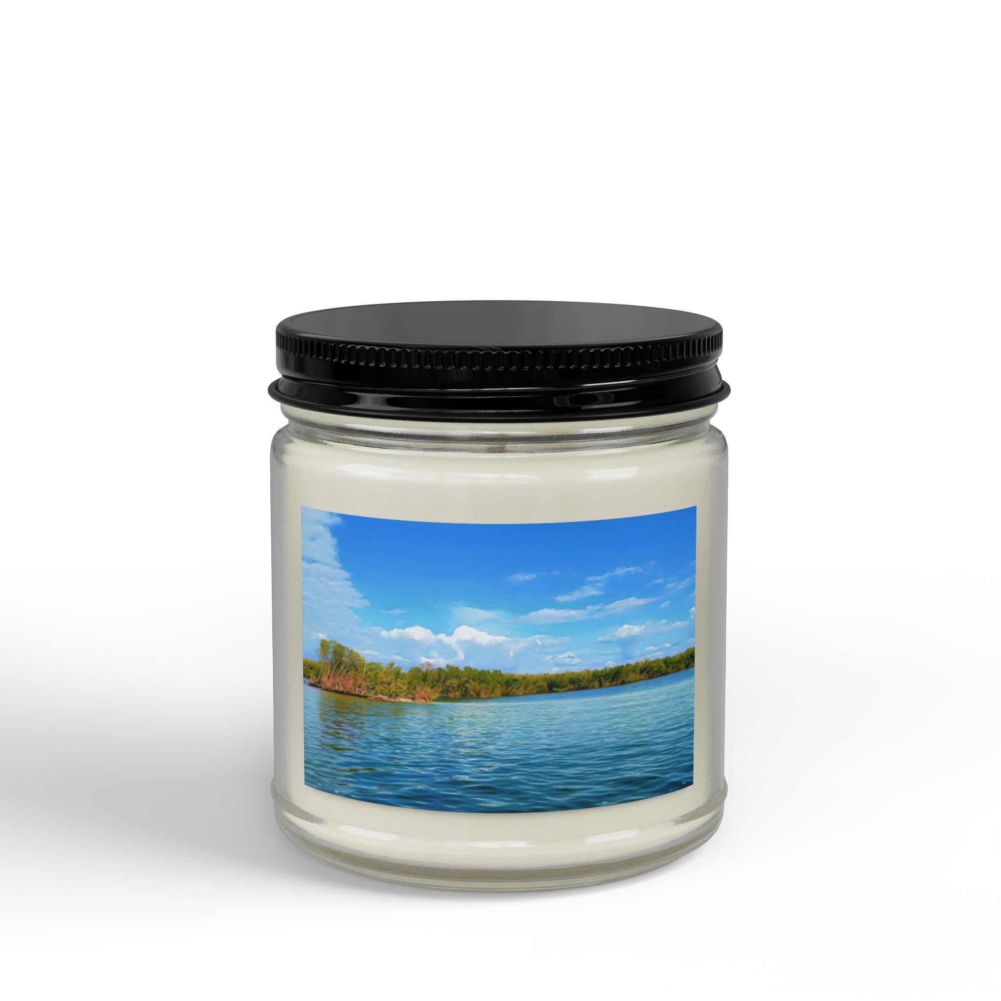 Lake Breeze Scented Soy Candle (4oz & 9oz) — Amber Jar with Black Lid